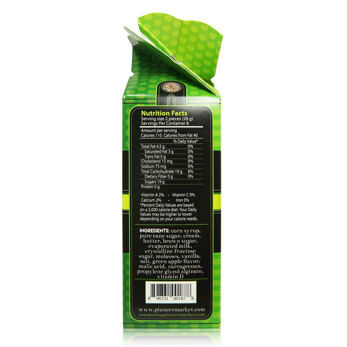 Green Apple Caramels 8oz Box by Pioneer Valley (Soft, Premium, Gourmet, Artisanal)