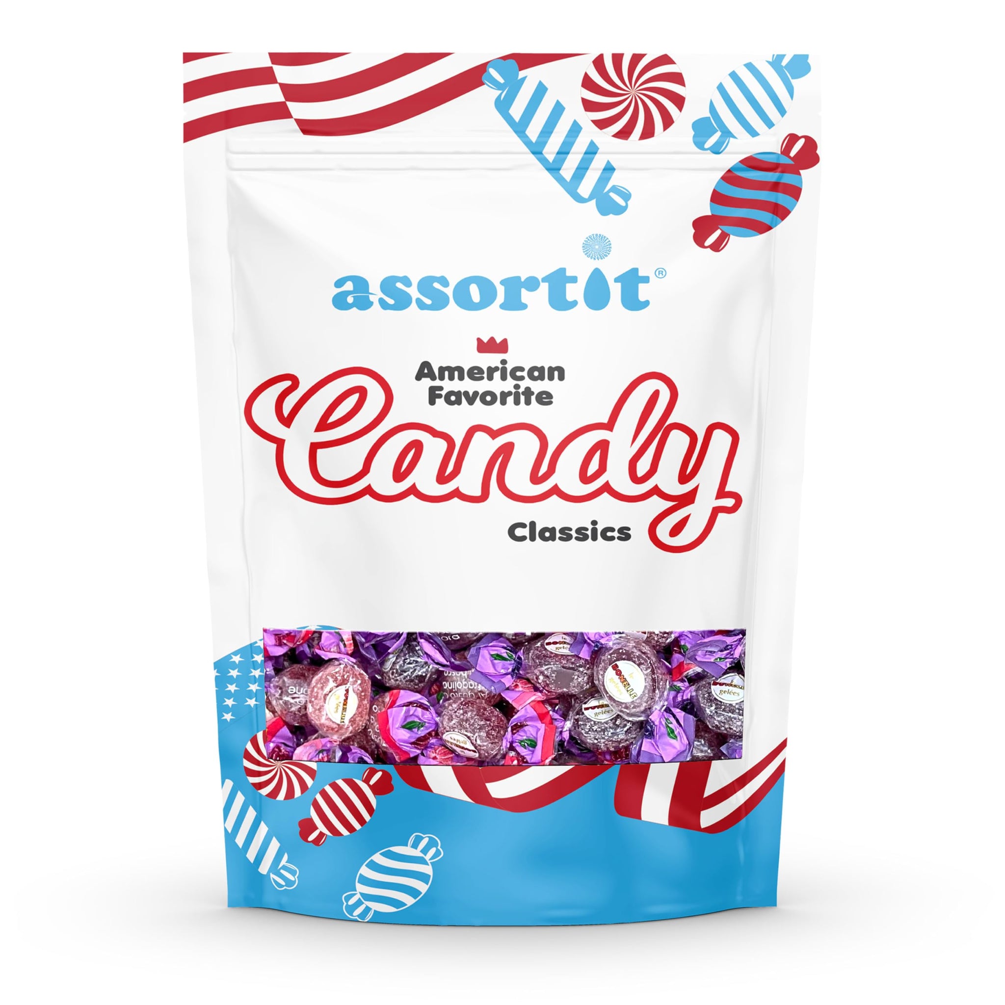 Premium Italian Berry Jelly Candies - 2.25lb 4 Flavors Berry Assortment - Vegan, Gluten Free, Natural Flavors, Individually Wrapped, Perfect