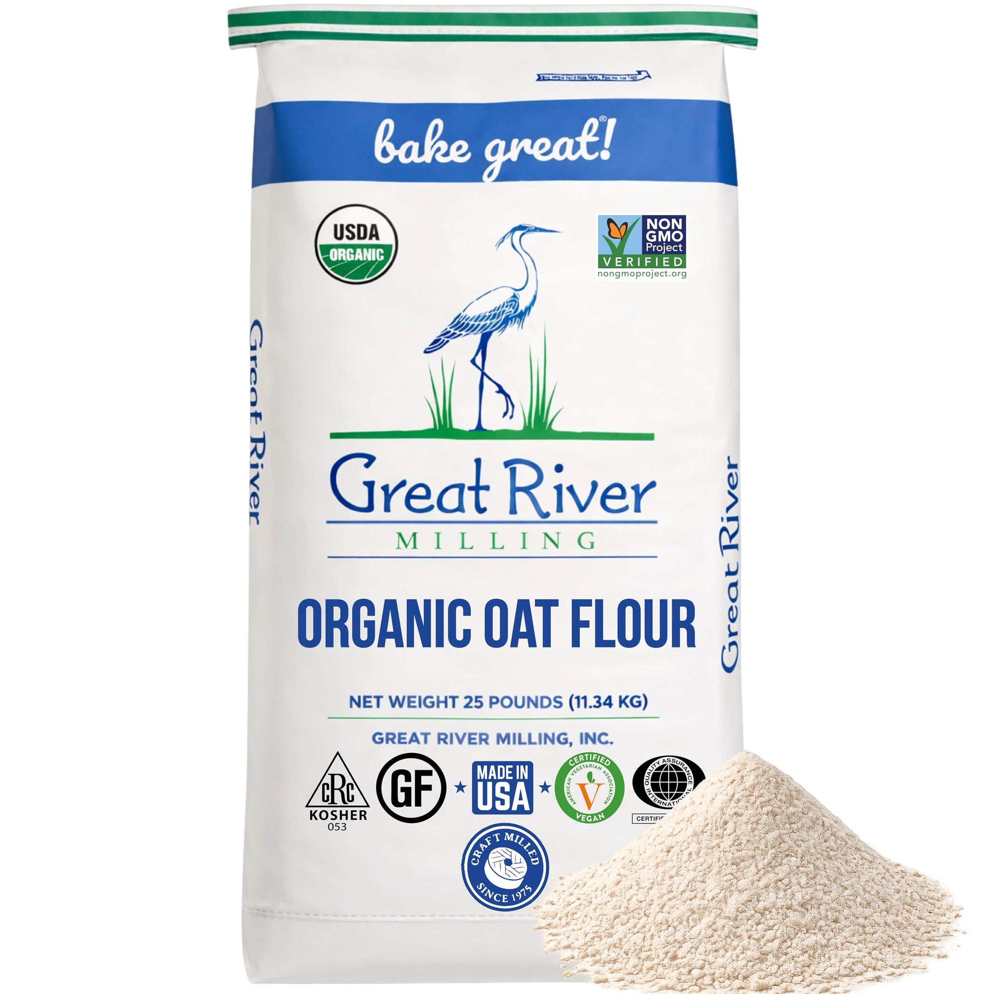 Great River Milling Organic Oat Flour | Gluten Free Whole Grain Flour | Non-GMO, Kosher, Vegan Certified | Naturally Sweet Flavor for Pancakes