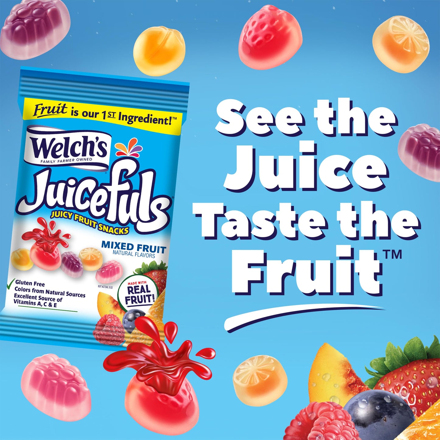 Welch's Juicefuls Juicy Fruit Snacks, Mixed Fruit, Fruit Gushers, Gluten Free, 4 Oz Sharing Size Bags (Pack of 3)
