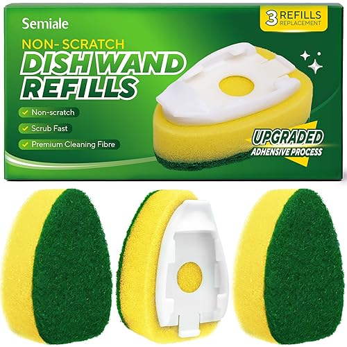 Dishwand Refills Sponge Heads for Scotch-Brite Dish Wand, Non Scratch Heavy Duty Scrub Brush Sponges, Soap Dispensing Scrubbers, Dish Wand Refill Head