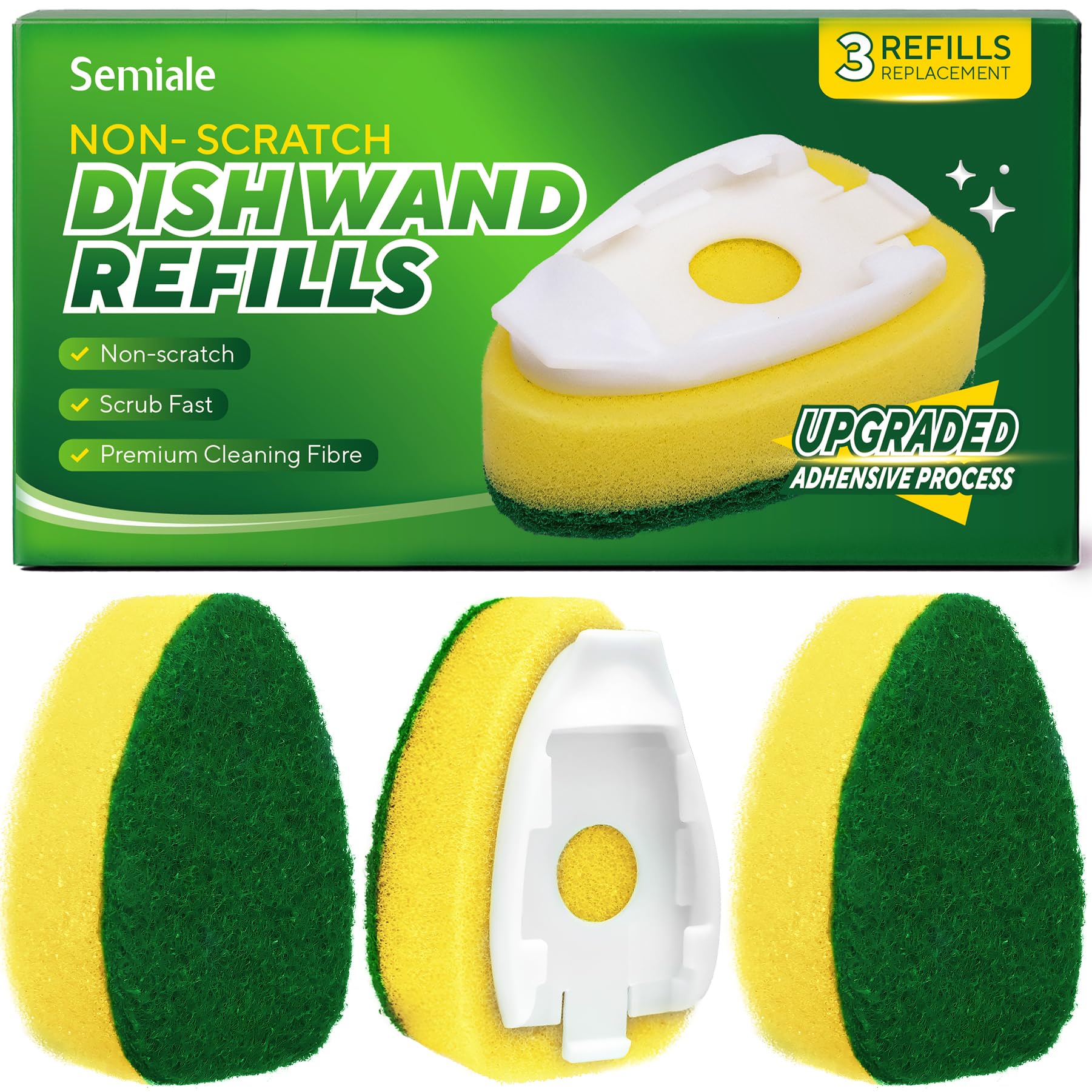 Dishwand Refills Sponge Heads for Scotch-Brite Dish Wand, Non Scratch Heavy Duty Scrub Brush Sponges, Soap Dispensing Scrubbers, Dish Wand Refill Head
