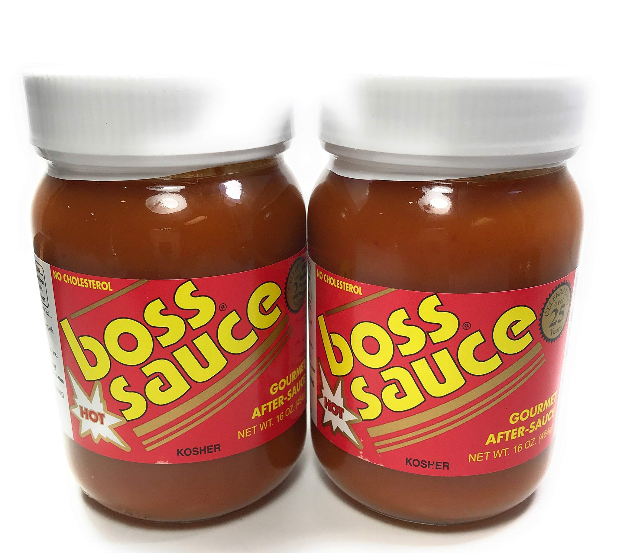 Boss Sauce HOT Gourmet After-Sauce 2 PACK 16 Oz. Hot Sauce, All-Natural, Kosher Fish Sauce, BBQ Sauce, Chicken Wings, Wing Sauce, meat sauce, simmer