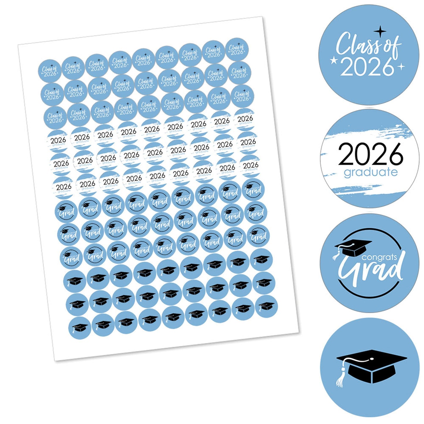 Big Dot of Happiness 2026 Light Blue Graduation Party Round Candy Sticker Favors - Labels Fit Chocolate Candy (1 Sheet of 108)