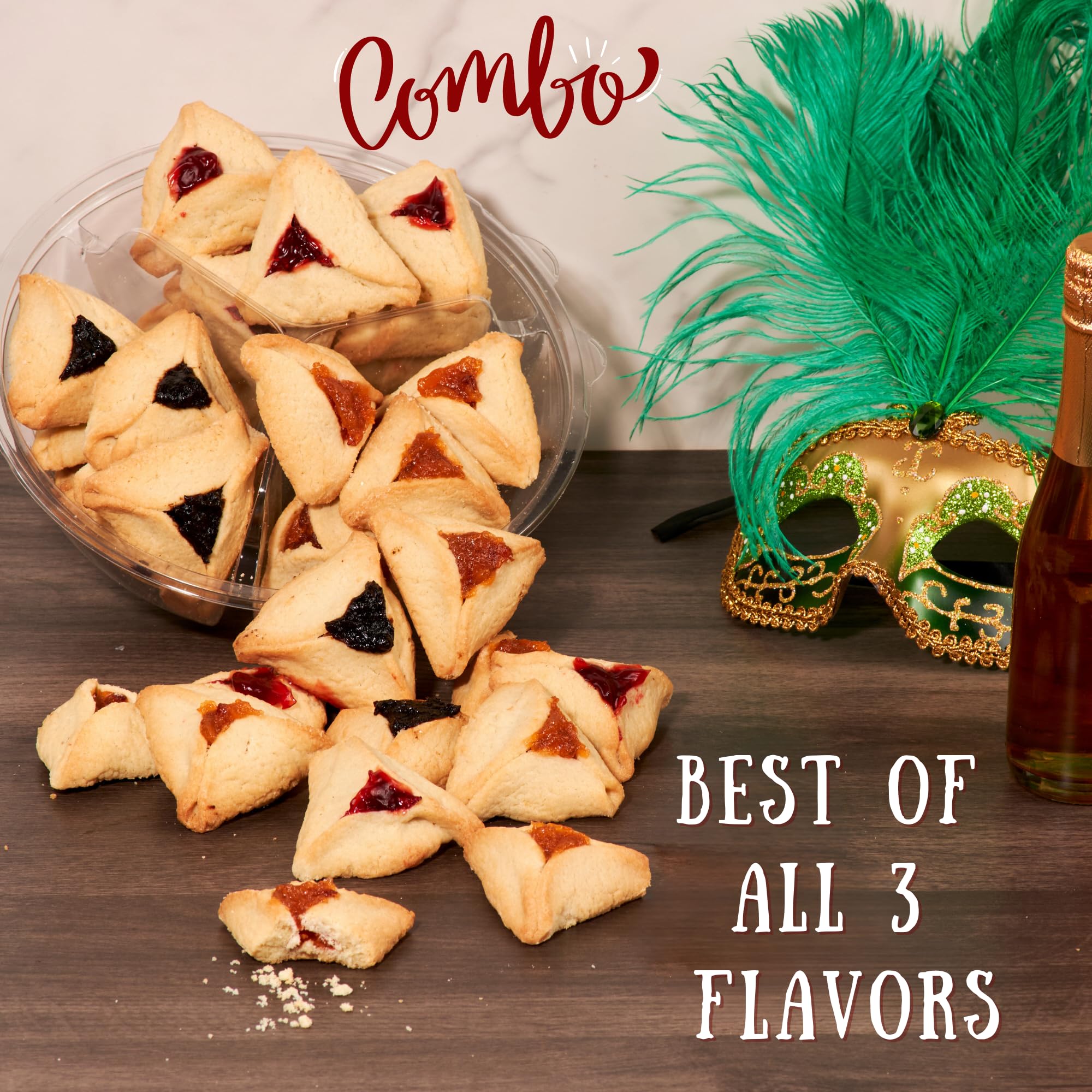 Hametaschen Cookies | Shortbread Cookies Filled with Apricot, Prune & Raspberry Jam | Purim Gifts | Mishloach Manot | Kosher, Dairy Free & Nut Free |