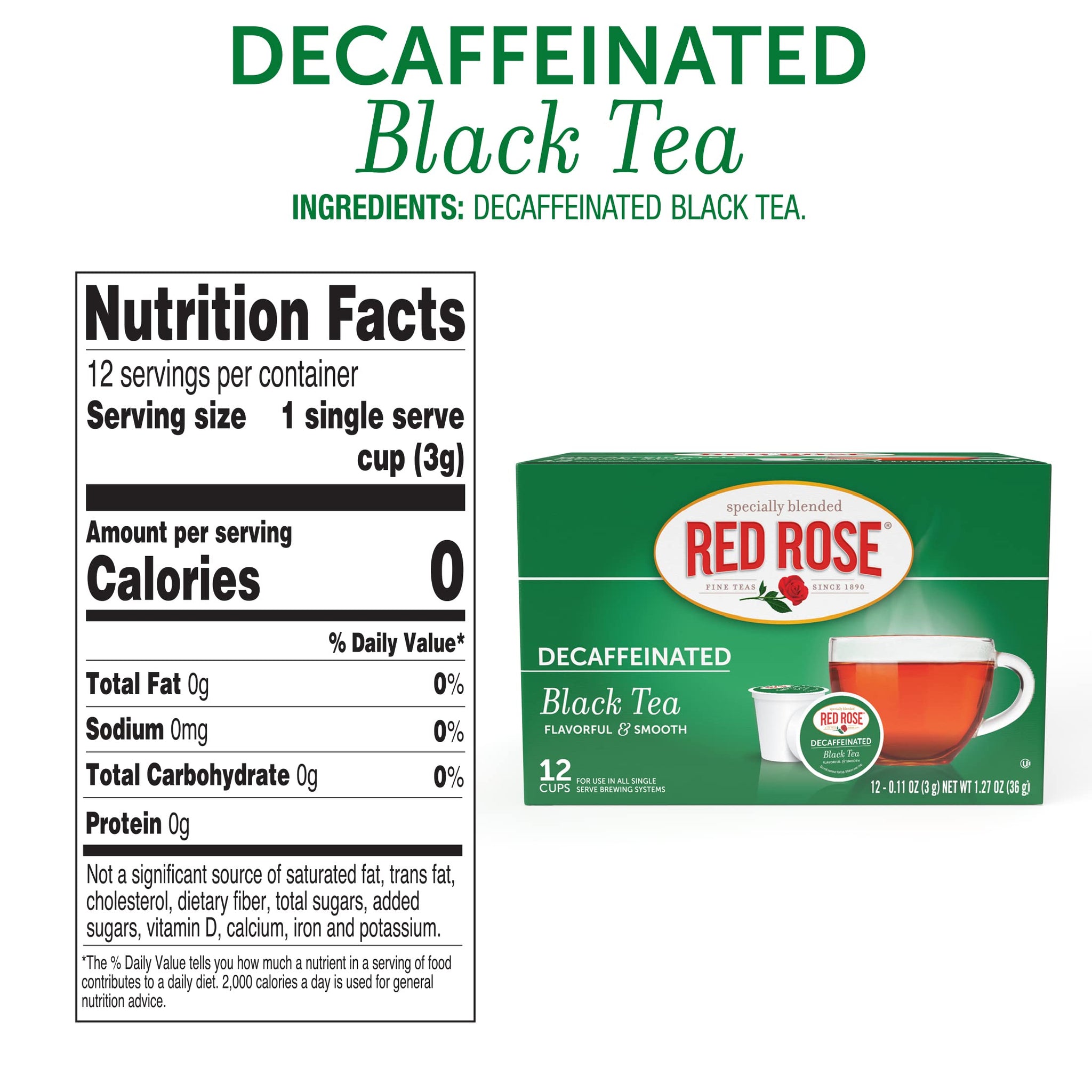 Red Rose Teas Black Teas, 72 Single Serve Cups K-Cup Pods for Keurig Coffee Maker, Naturally Decaffeinated