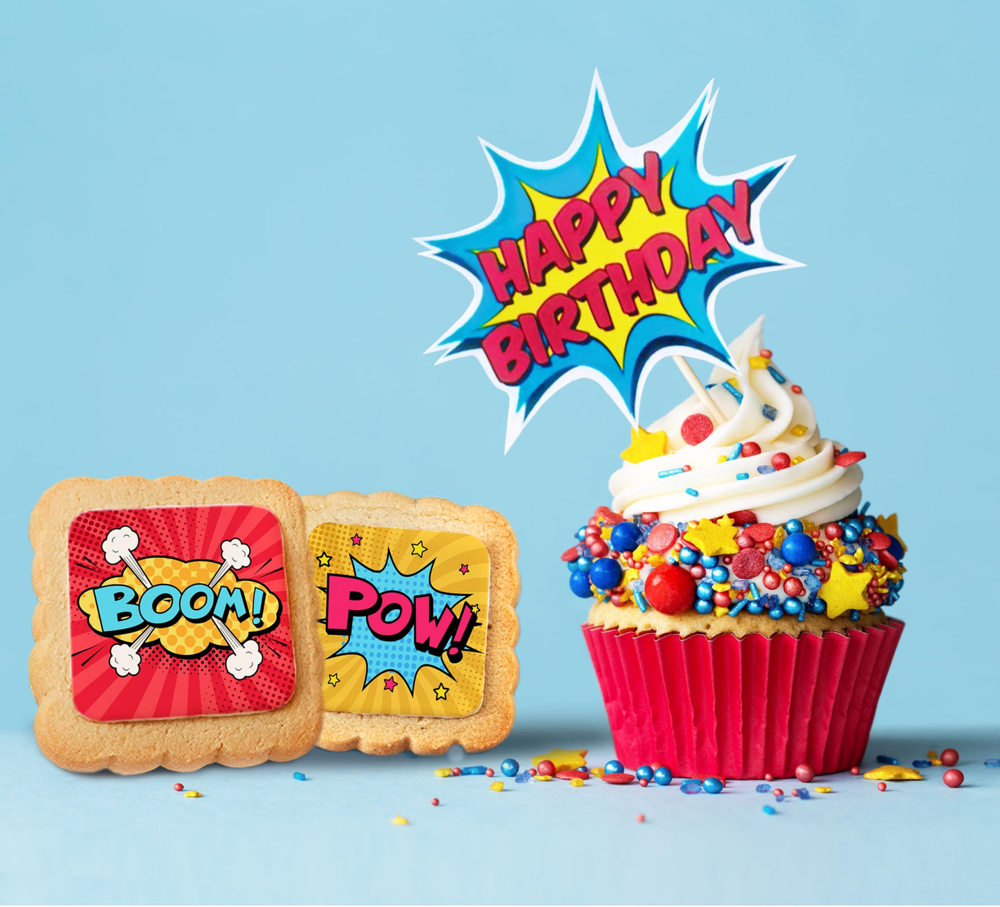 Superhero Cookies 24 Pack | Bulk Party Favors Birthday Party | Individually Wrapped | Pow Boom Bang Wow Treats Snacks
