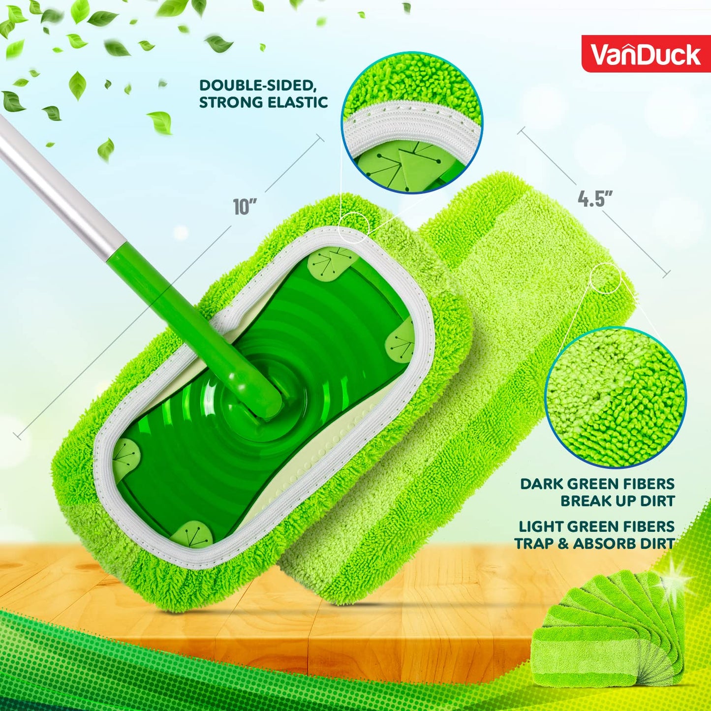VanDuck Reusable Mop Pads Compatible with Swiffer Sweeper (4-Pack) - Washable Microfiber Mop Pads for Wet & Dry Use - All Purpose Floor Mopping