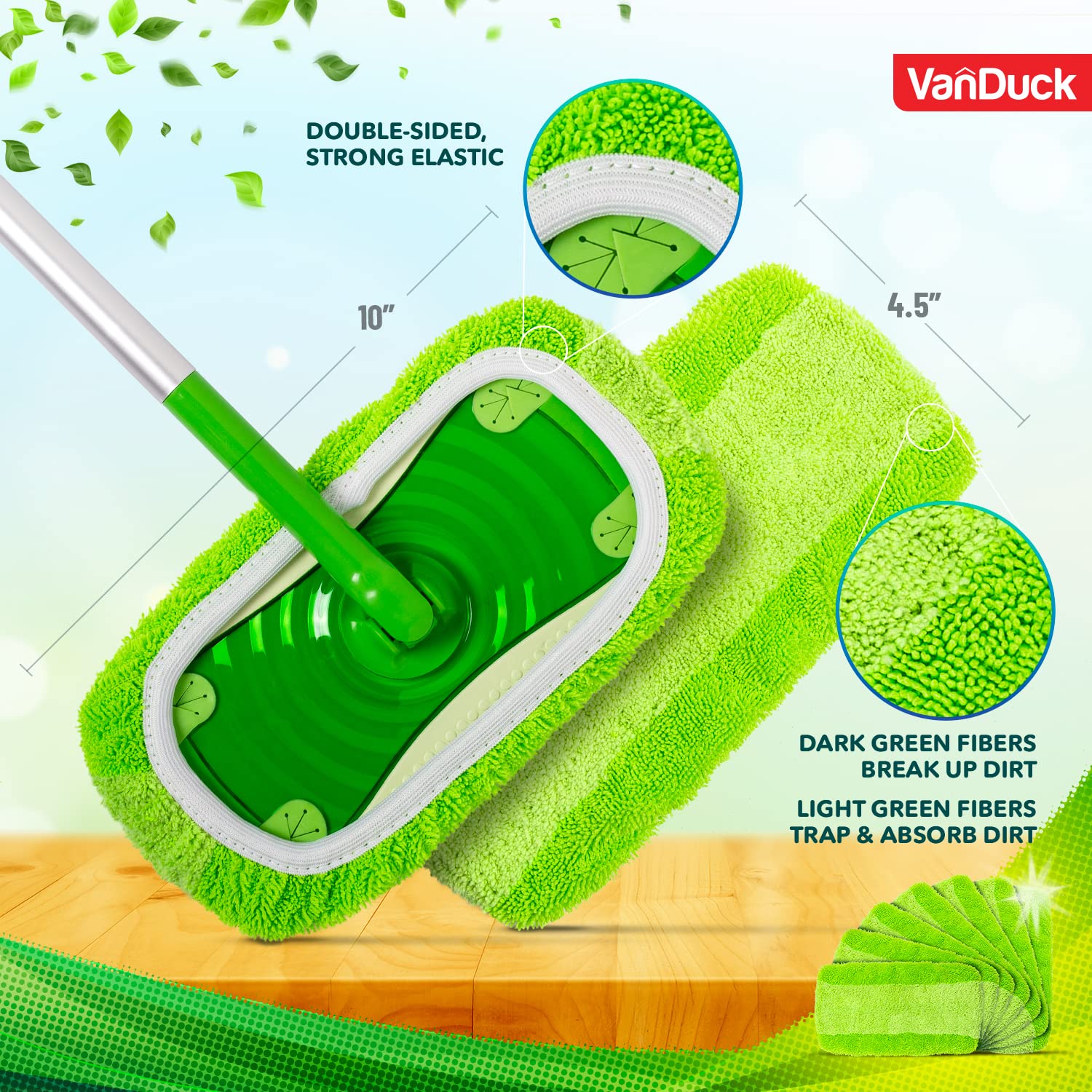 VanDuck Reusable Mop Pads Compatible with Swiffer Sweeper (4-Pack) - Washable Microfiber Mop Pads for Wet & Dry Use - All Purpose Floor Mopping