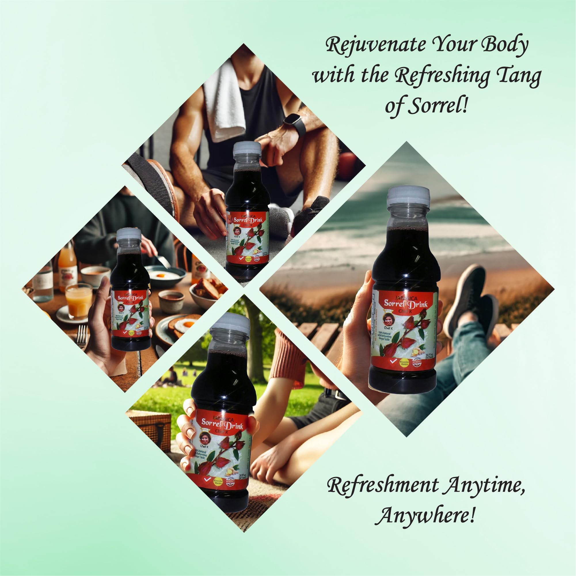 Chef K, Inc. | Authentic Jamaican SorrelHibiscus | Natural & Healthy 16 oz | 6 Pack