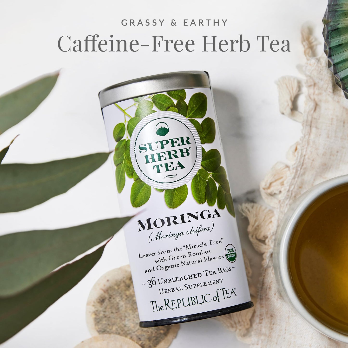 The Republic of Tea - Organic Moringa SuperHerb Tea Tin, 36 Herbal Tea Bags, Naturally Caffeine-Free