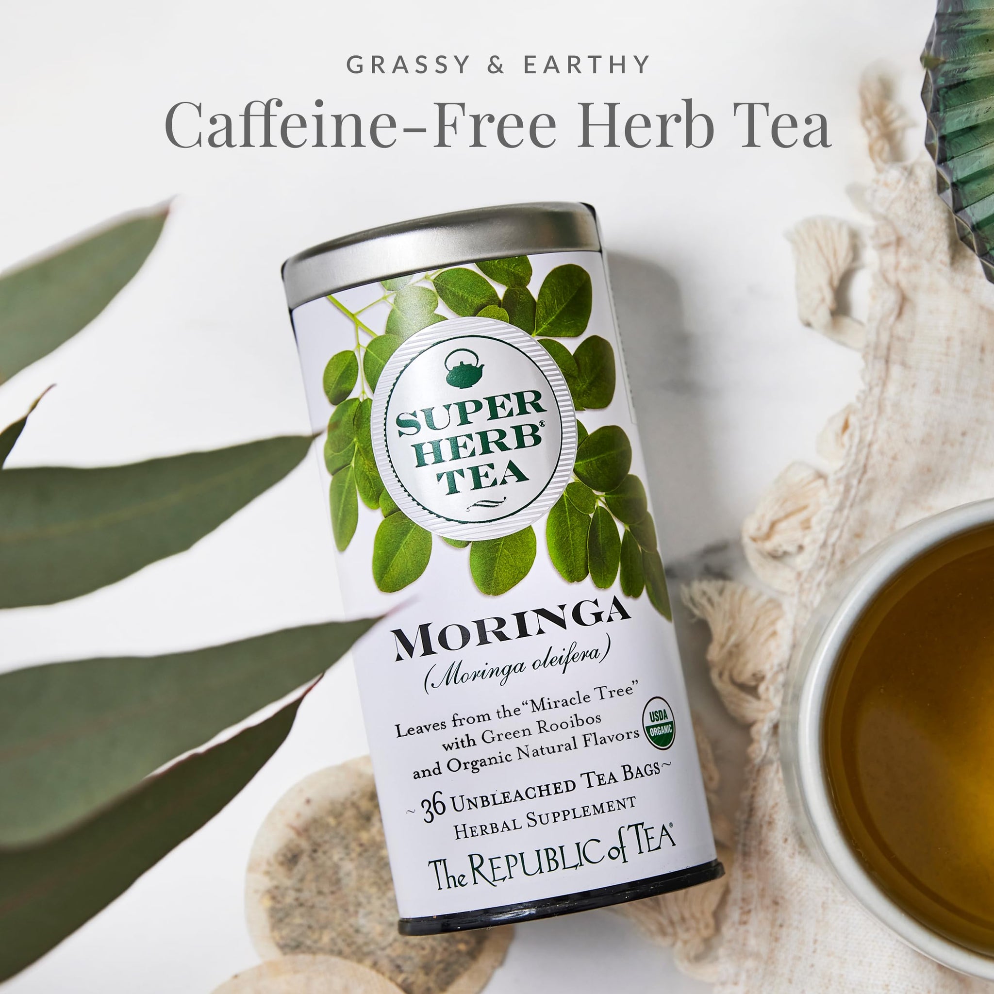 The Republic of Tea - Organic Moringa SuperHerb Tea Tin, 36 Herbal Tea Bags, Naturally Caffeine-Free