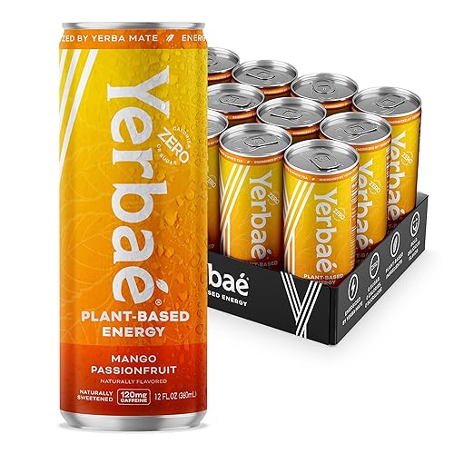 Yerbaé Energy Beverage, Mango Passion Fruit, 120mg Caffeine. No Sugar/Calories/Carbs, Energized by Yerba Mate, Plant-Based, Healthy Alternative