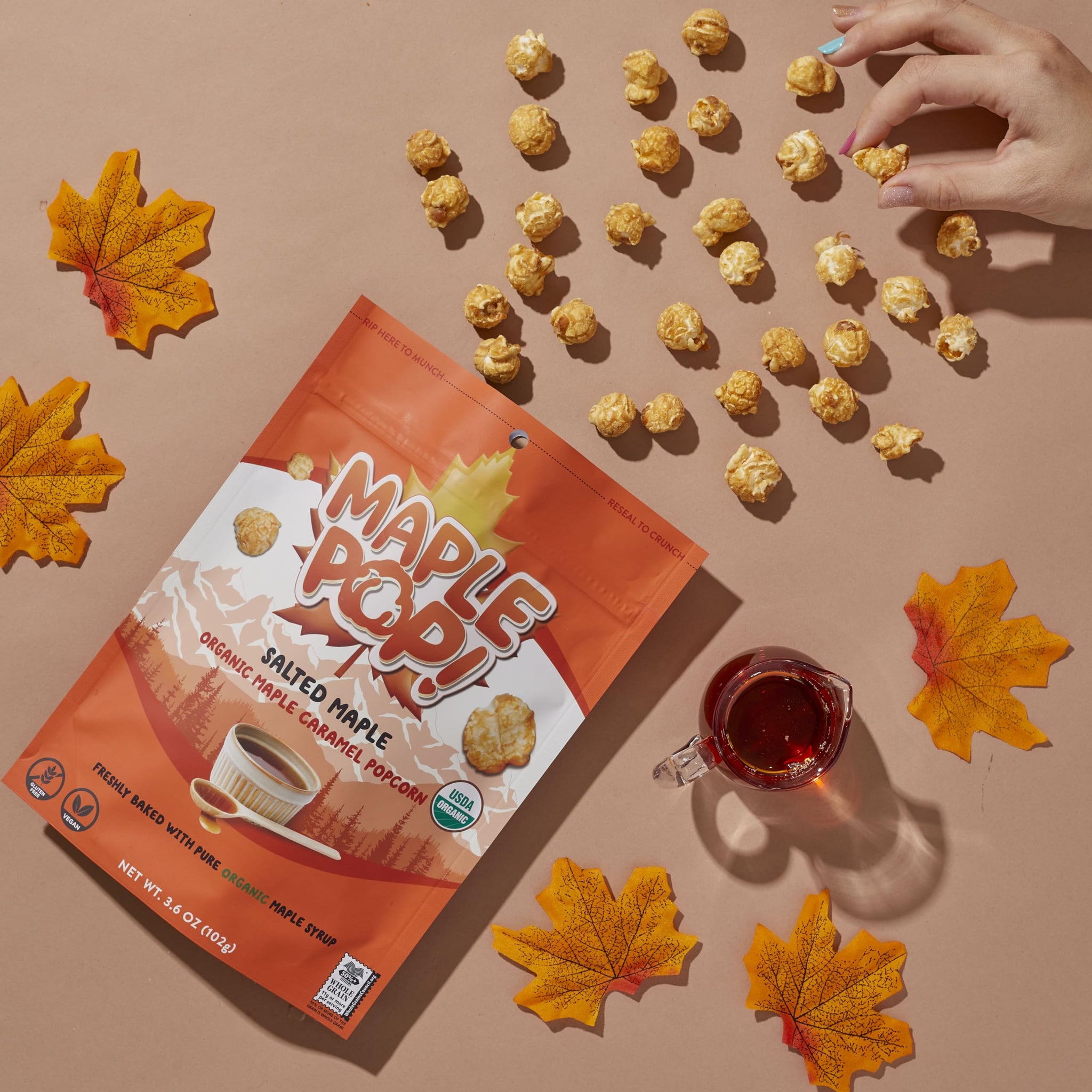 Maple Pop! Organic Maple Caramel Popcorn - Low Sugar, High Fiber, Air Popped, Vegan & Gluten Free - Made with Real Maple Syrup (Salted Maple, Pack