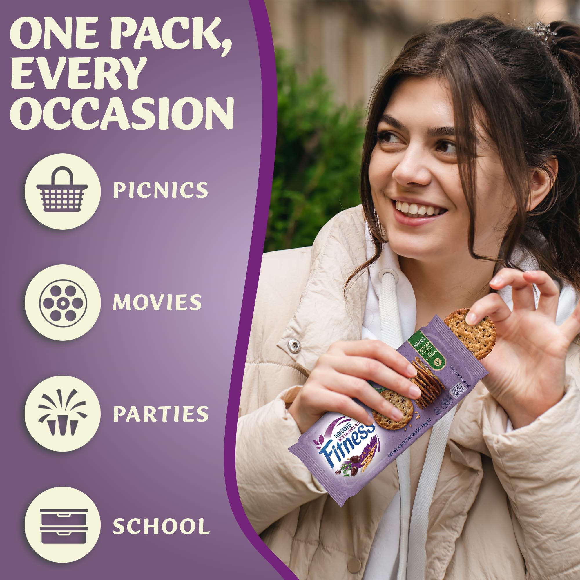 Nestle Fitness Thins Kalamata Olive Crackers (2-Pack) - Whole Grain, Kosher Certified, 100 Calories Per Serving - Perfect for Pairing with Dips
