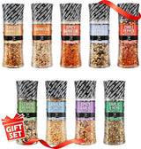 Soeos Spice Seasoning Set of 9, 16.28oz(461g), With Integrated Grinders, Salt and Pepper Grinder Set, Pure and Fresh Perfect for BBQ Seasoning Gift