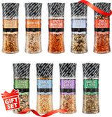 Soeos Spice Seasoning Set of 9, 16.28oz(461g), With Integrated Grinders, Salt and Pepper Grinder Set, Pure and Fresh Perfect for BBQ Seasoning Gift