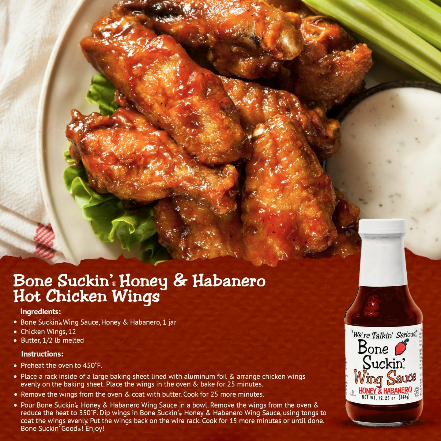 Bone Suckin' Honey & Habanero Wing Sauce: For Chicken Wings, Turkey Wings & Also Great For Ribs, Chicken, Pork, Beef - Gluten Free, Sweetened