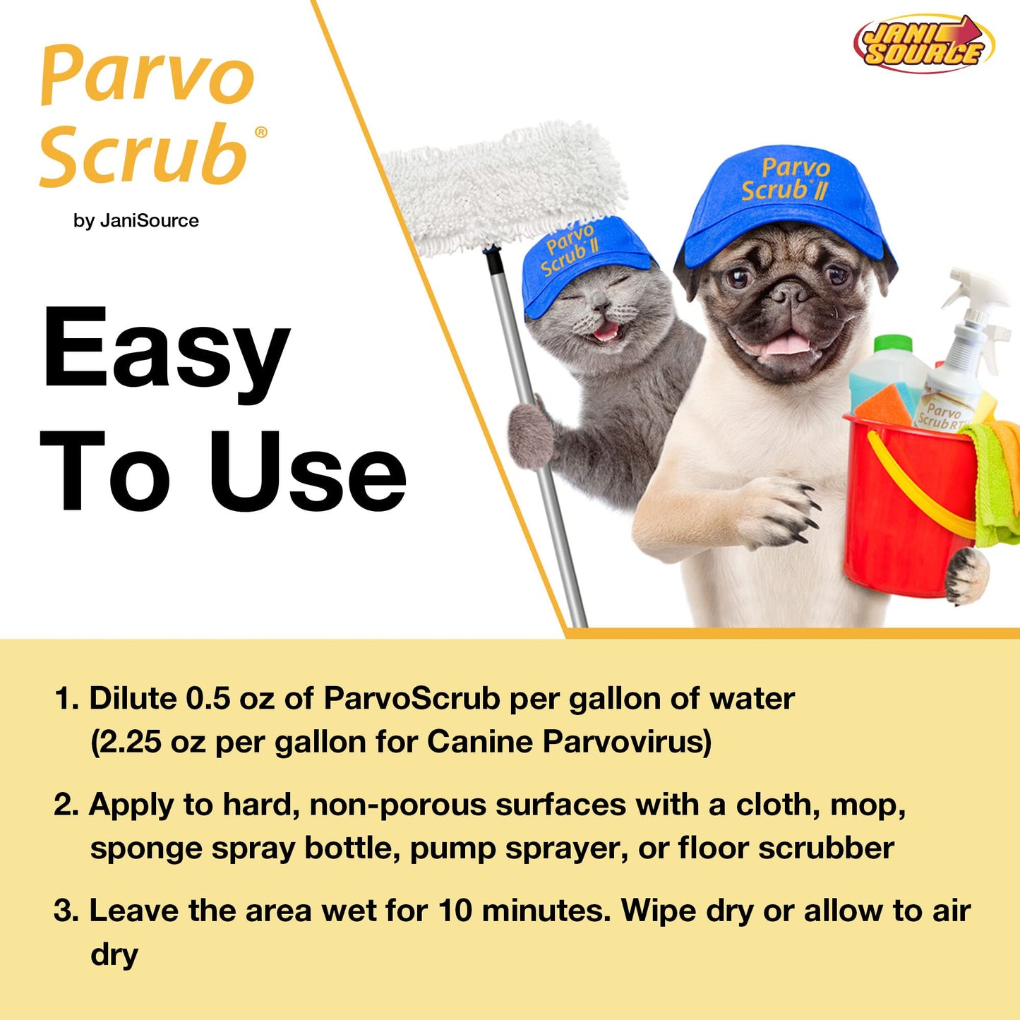 Jani-Source ParvoScrub Vet Grade Disinfectant & Kennel Cleaner 1 Step Deodorizer Concentrate, 4 Gallons