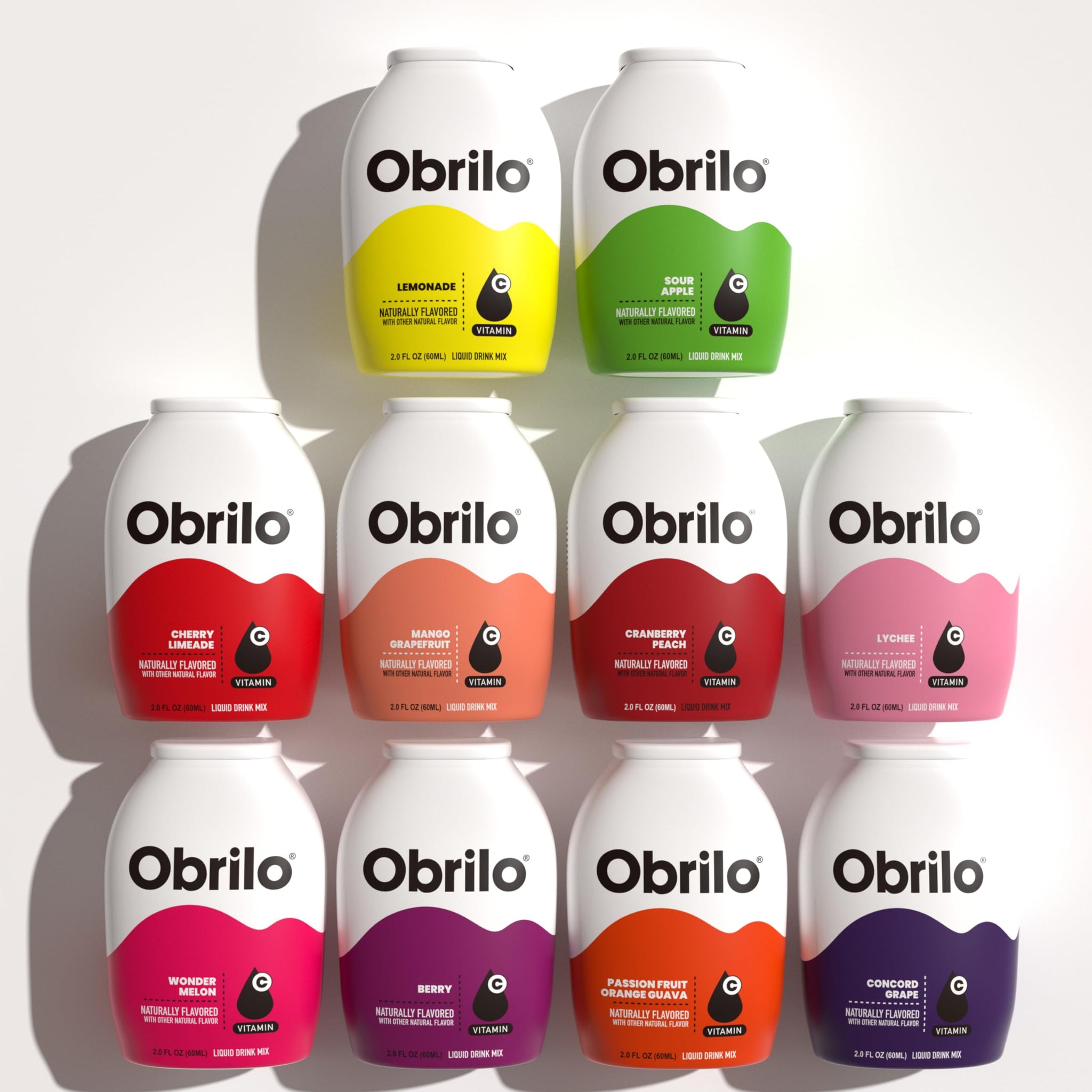 Obrilo Water Enhancer Liquid Flavoring Drops - ZERO Sugar/Calorie, Dye Free, Naturally Flavored Drink Syrup, 2.0 fl oz x 10 Bottles for Kids & Adults