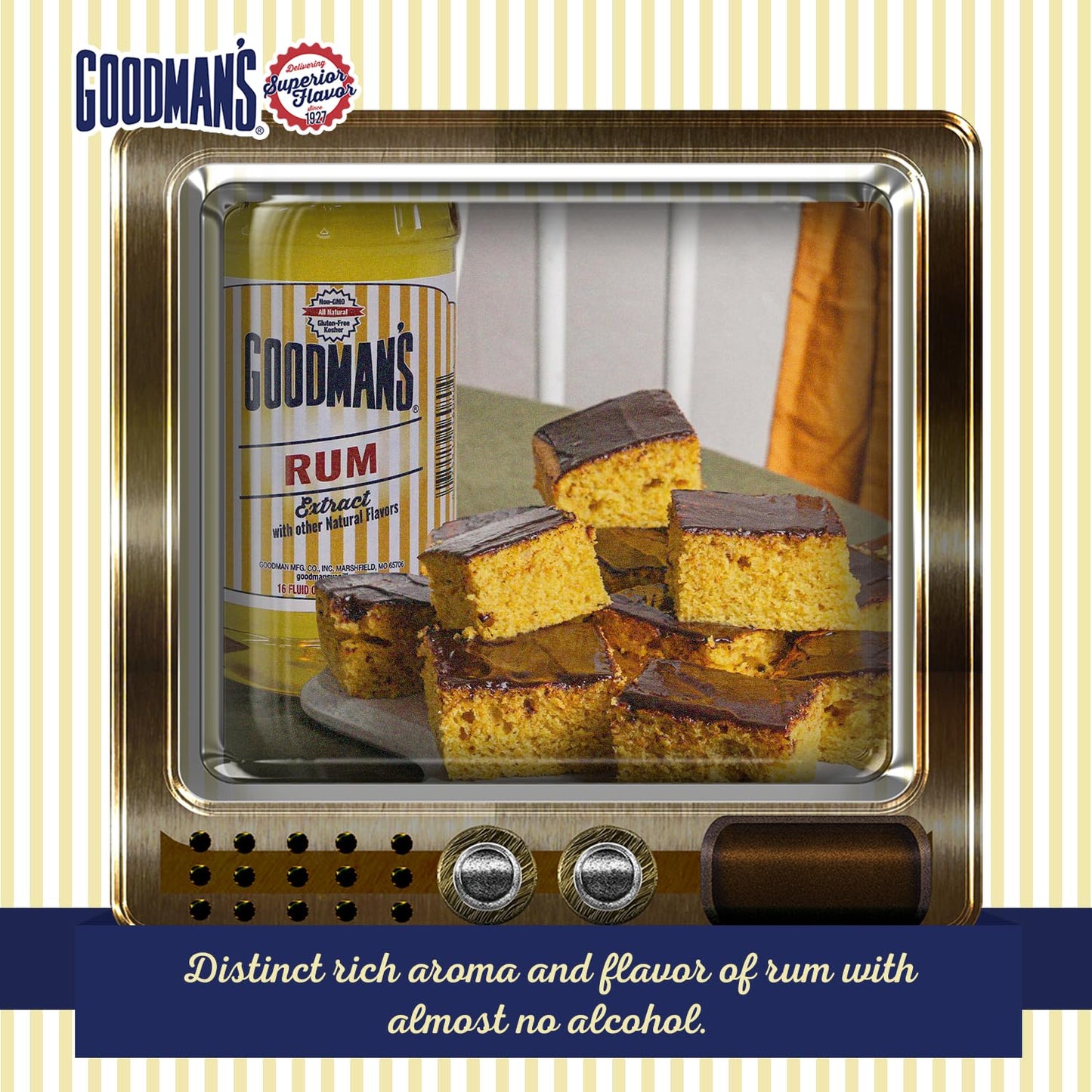 Goodman's Natural Rum Extract - Gluten-free, Non-GMO, Kosher, Low Carb & Low Calorie, Low Alcohol, No Artificial Color, No Animal Products, No Sugar