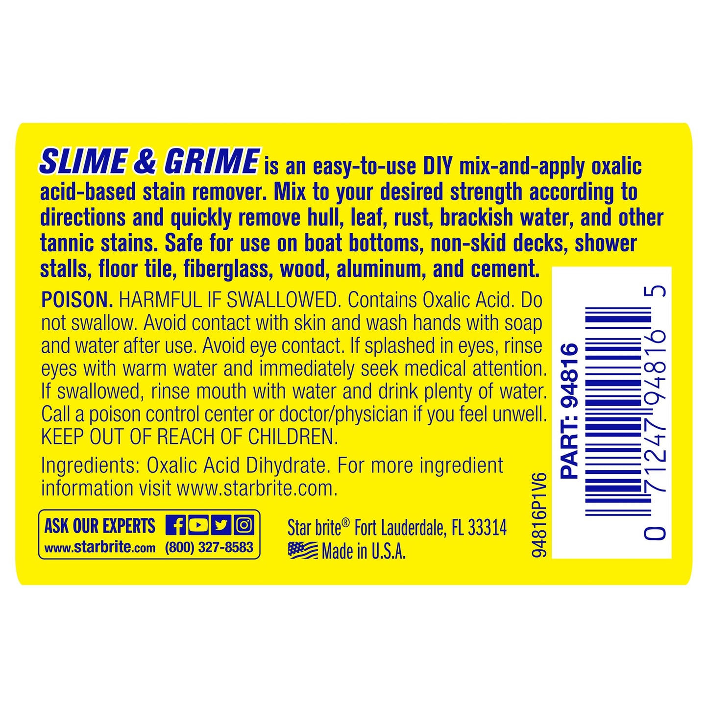 STAR BRITE Stain Remover Concentrate - Makes 5 Gallons - Removes Tarnish, Rust, and Tough Stains on Fiberglass, Metal, Wood, Cement, Tile, Decks
