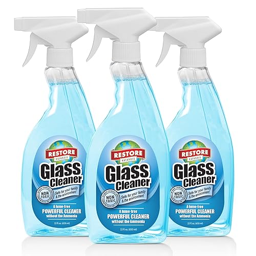 Restore Naturals 22oz Non Toxic Glass Cleaner Spray - Ammonia Free | Fume Free | Plant Based | Biodegradable - 3 Pack