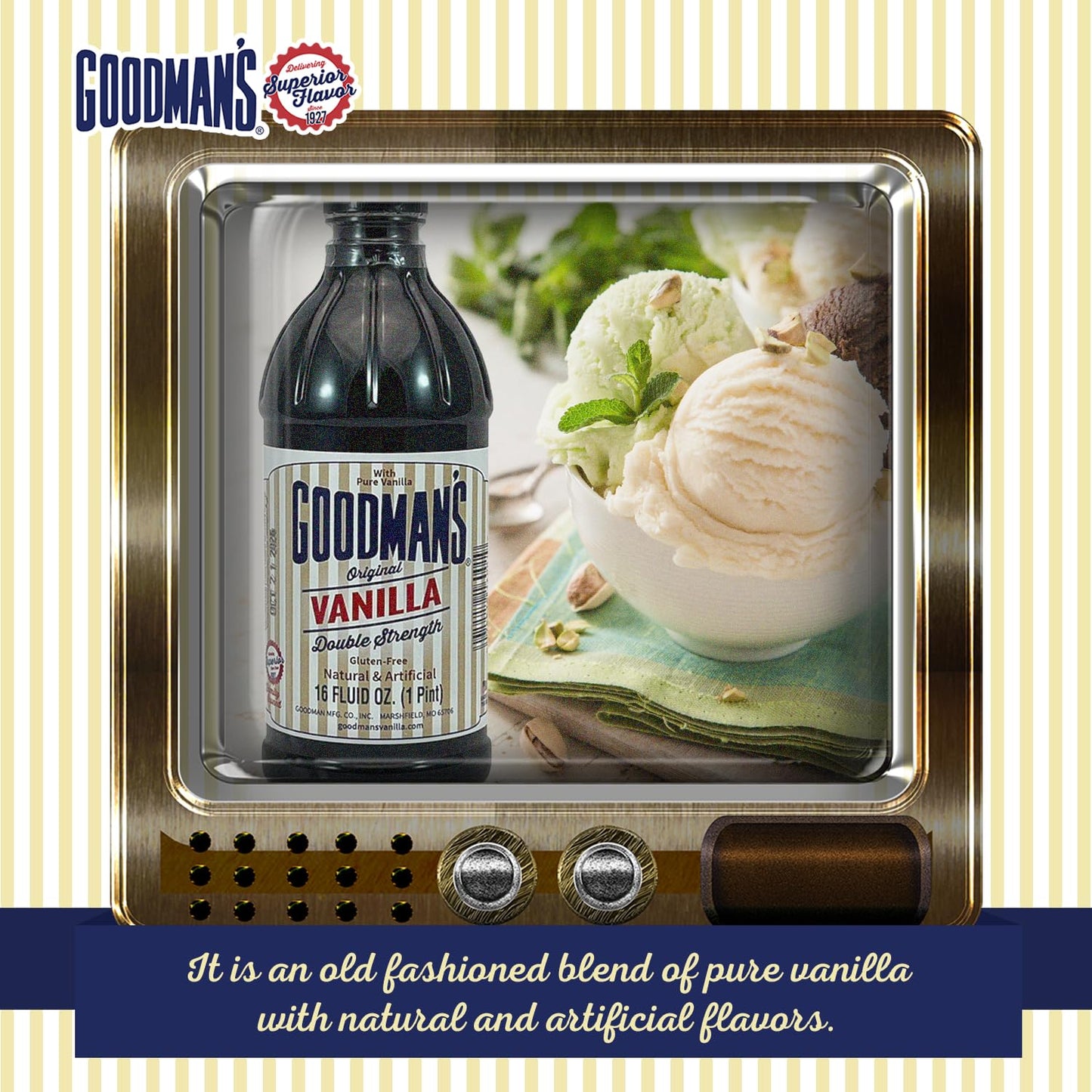 Goodman's Original Vanilla Double Strength - Gluten-Free, Non-GMO, Kosher, Low Carb & Low Calorie, a Blend of Artificial flavors with Pure Vanilla