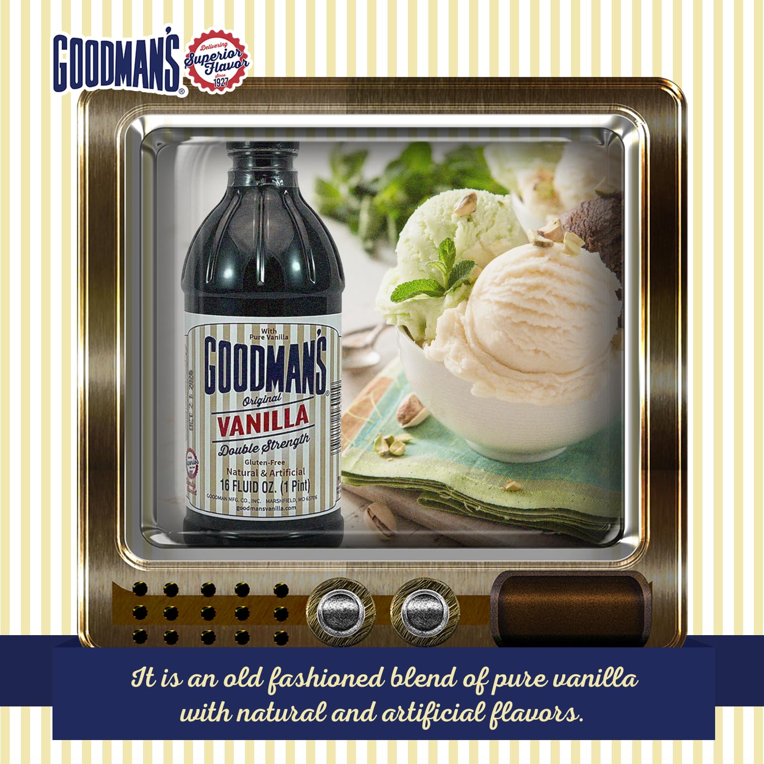 Goodman's Original Vanilla Double Strength - Gluten-Free, Non-GMO, Kosher, Low Carb & Low Calorie, a Blend of Artificial flavors with Pure Vanilla