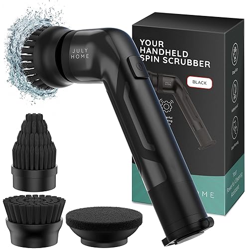 JULY HOME Handheld Electric Spin Scrubber, Cordless Automatic Power Scrubber for Shower, Cleaner for Tile, Grill, Dish, Sink, Shower Scrubber with 3