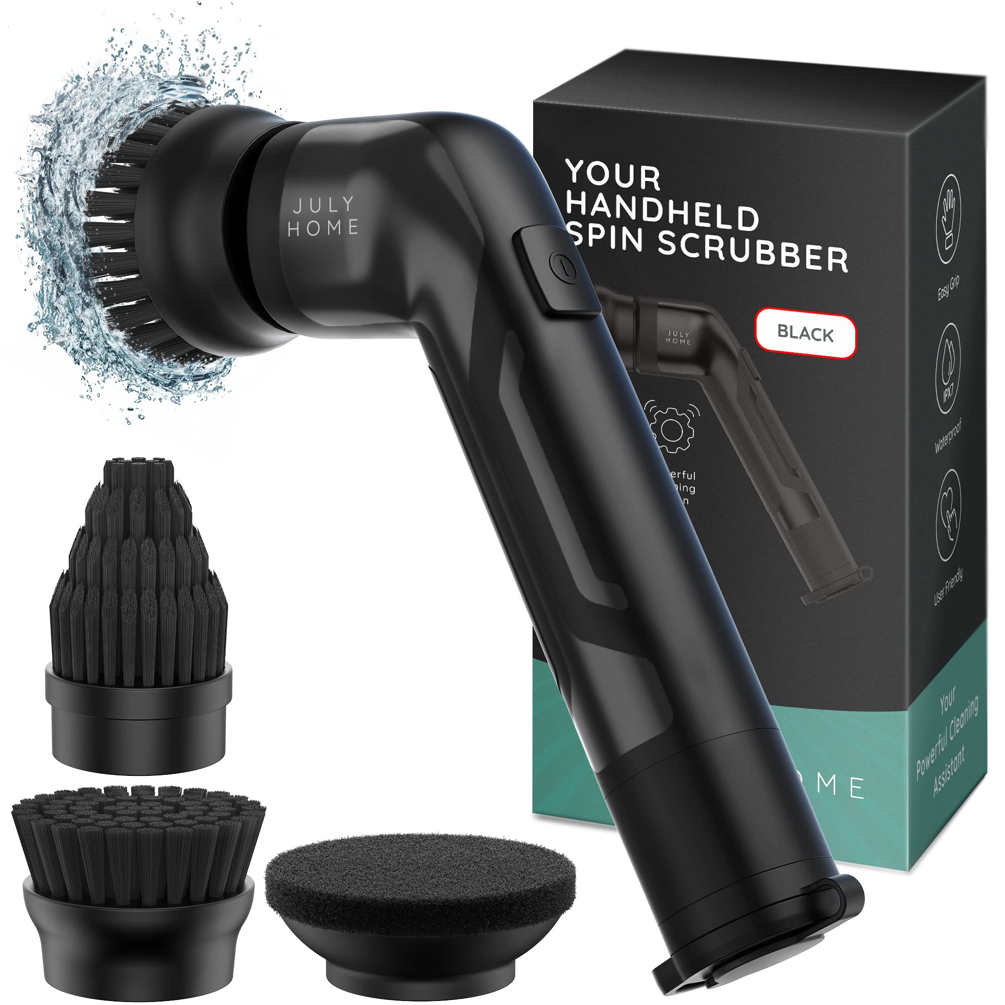 JULY HOME Handheld Electric Spin Scrubber, Cordless Automatic Power Scrubber for Shower, Cleaner for Tile, Grill, Dish, Sink, Shower Scrubber with 3