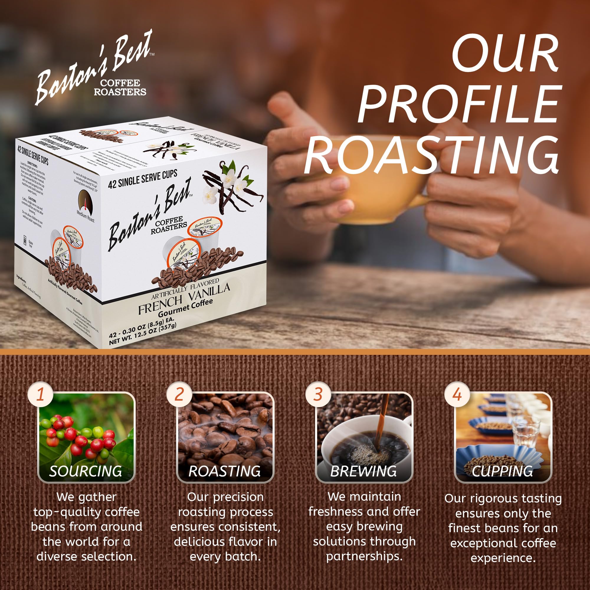 Boston’s Best - French Vanilla Flavored - Medium Roast - Single Serve Coffee Pods, Compatible with Keurig Brewers - 42 Pods