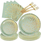 WYQJHKV Sage Green Plates and Napkins Party Supplies,Sage Green Paper Plates,Sage Green and Gold Party Plates for Wedding(Serve 25 Guests)