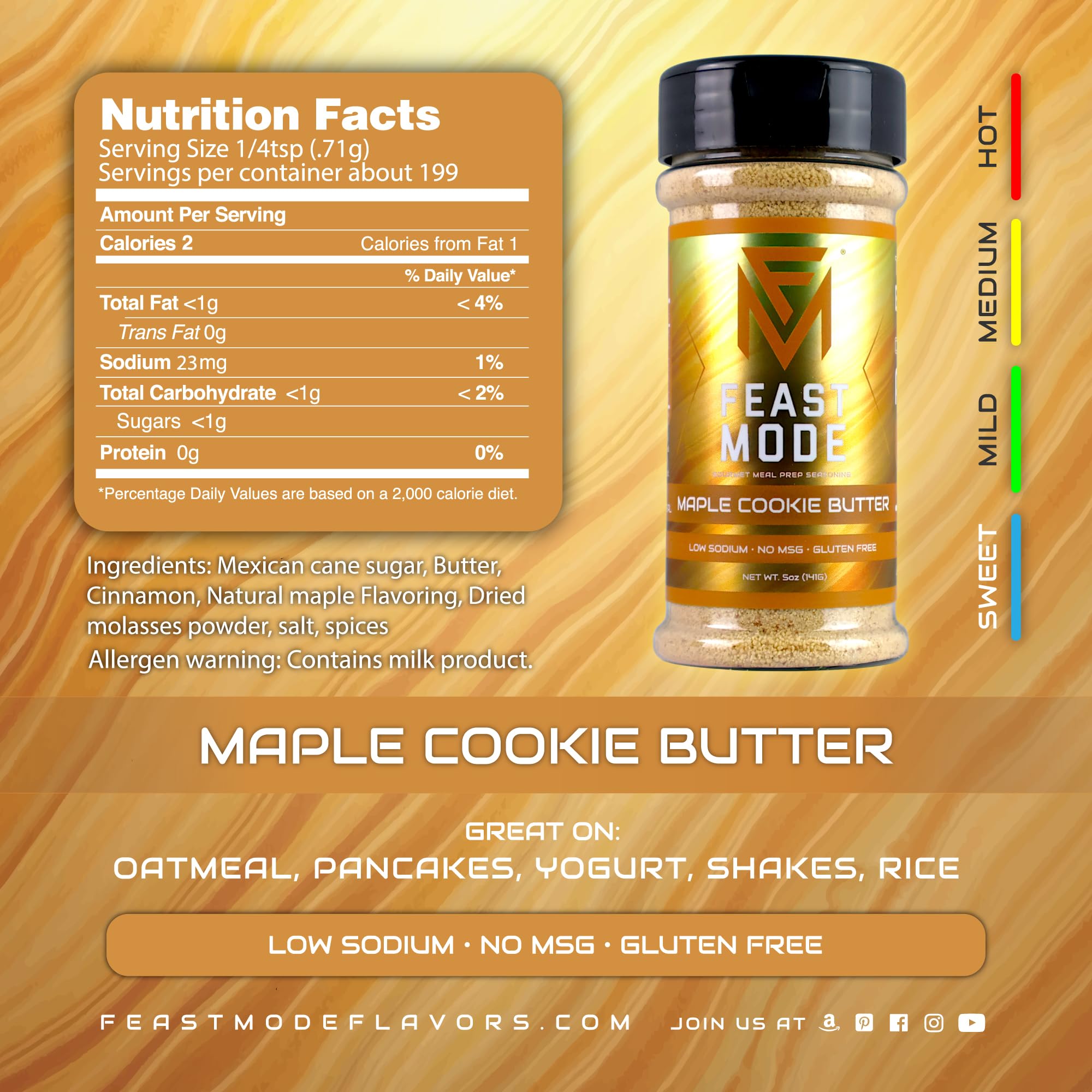 Feast Mode Flavors | Maple Cookie Butter Sweetener | 5oz | 141g | 100% Clean Maple Flavor, Meal Prep Seasoning, Sweet Topper Low Sodium, Low Calorie