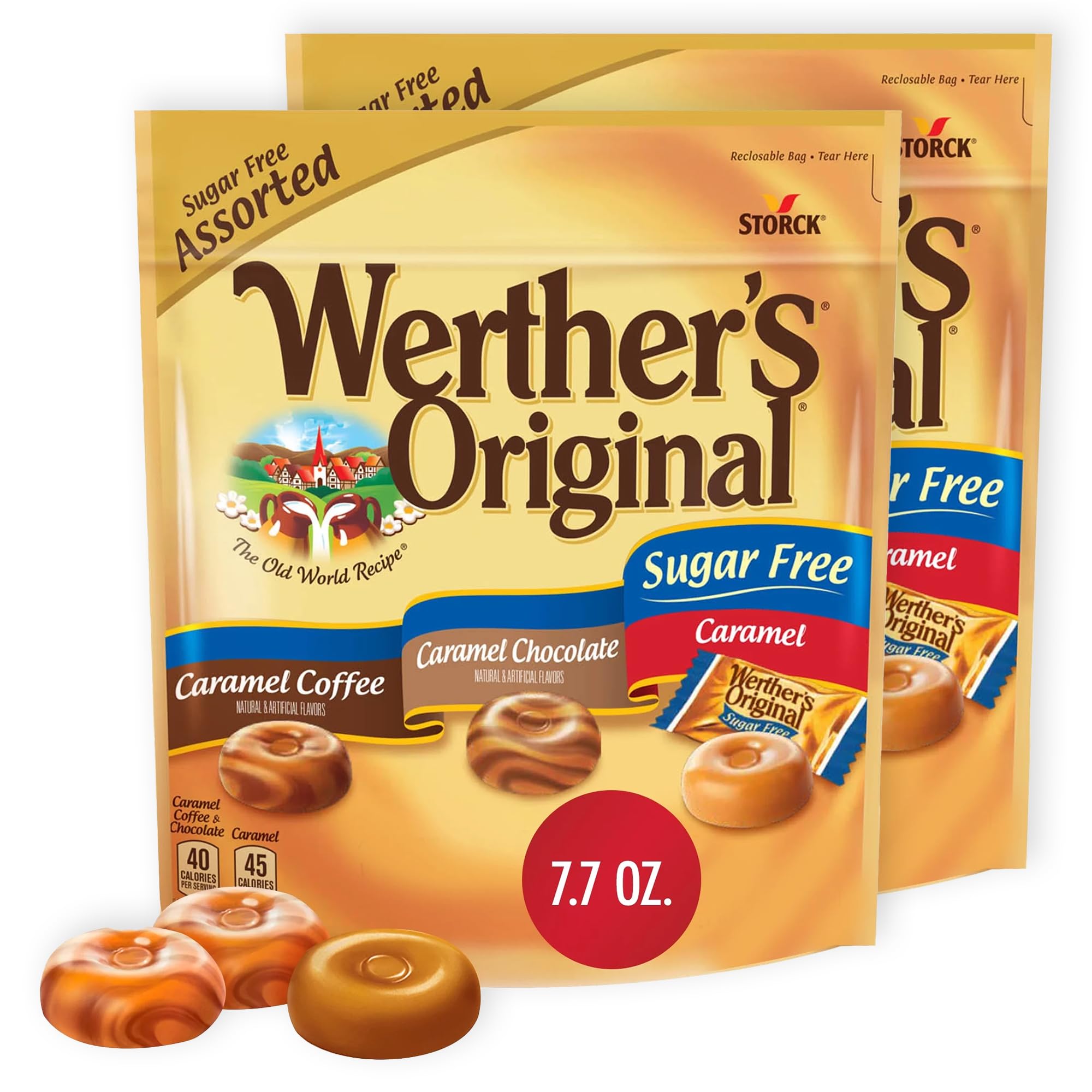 Wrthrs Original Sugar Free Hard Candy 7.7 oz 2 Packs - Assorted Flavors Bulk Candy Individually Wrapped: Chocolate, Coffee, Candy Caramel - Rich
