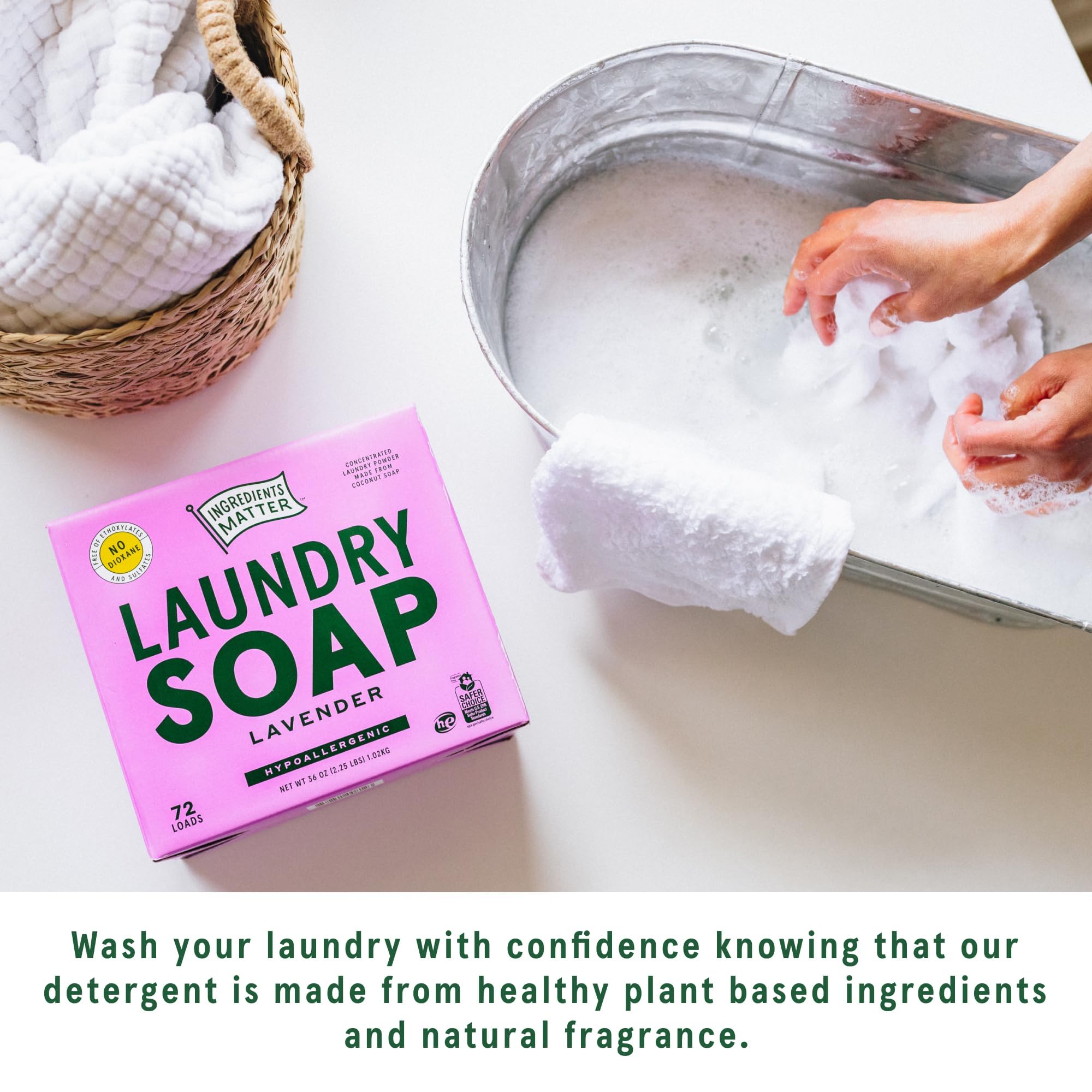 Ingredients Matter Powder Laundry Soap - Lavender Scent, Hypoallergenic Detergent, Natural & Eco-Friendly, Plastic Free, Made in USA, Natural