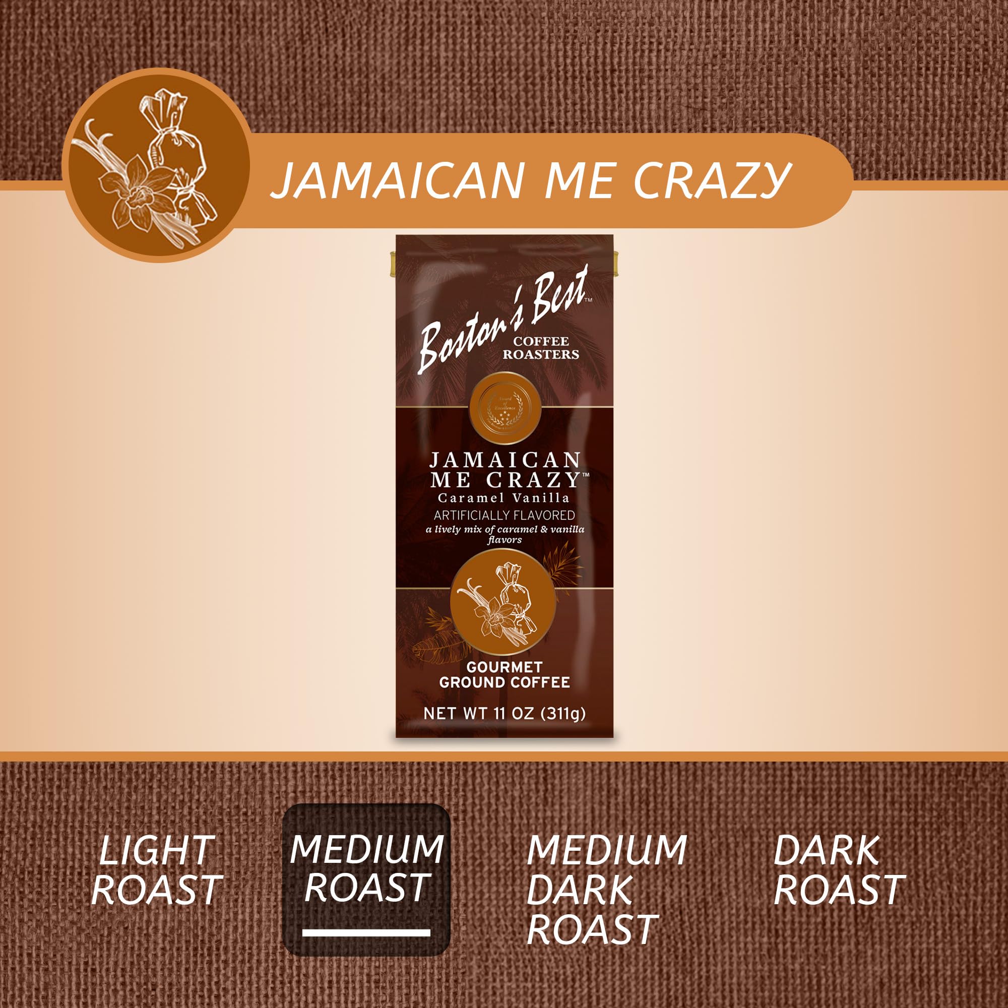 Boston’s Best Coffee - Jamaican Me Crazy Flavored Delicious Gourmet Premium Ground Coffee, 11 oz. / 311 g Bag