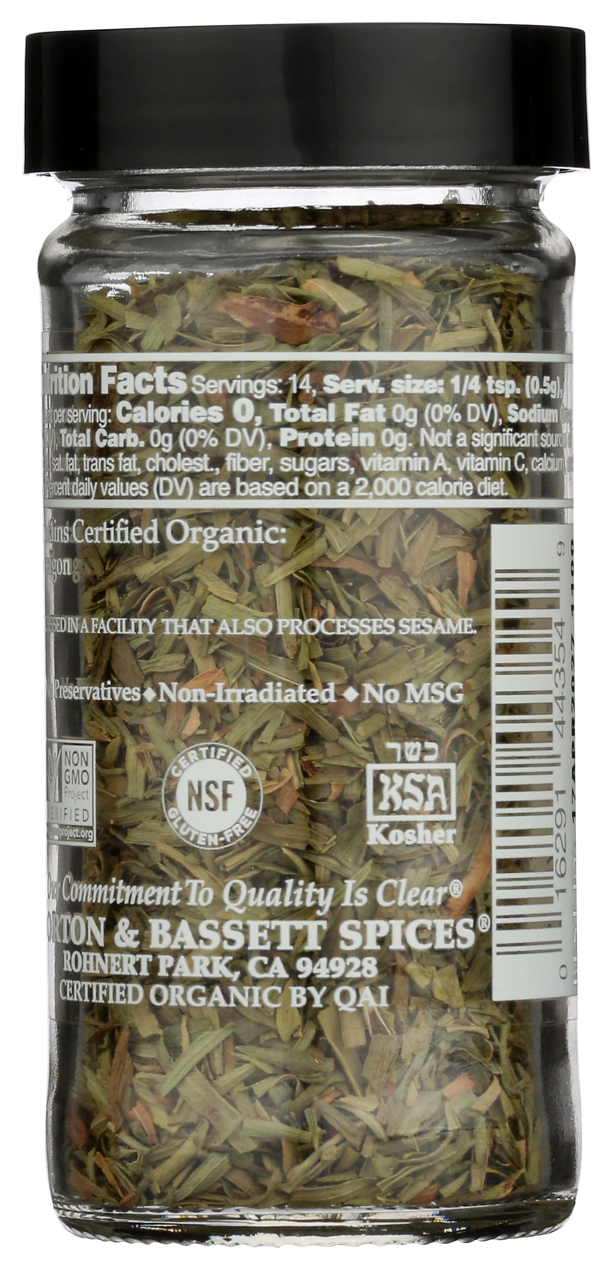 Morton & Bassett Organic Tarragon | Aromatic Herb for French Cooking & Vinegars | Gluten Free, Salt Free, Non-GMO | 0.3 oz Jar