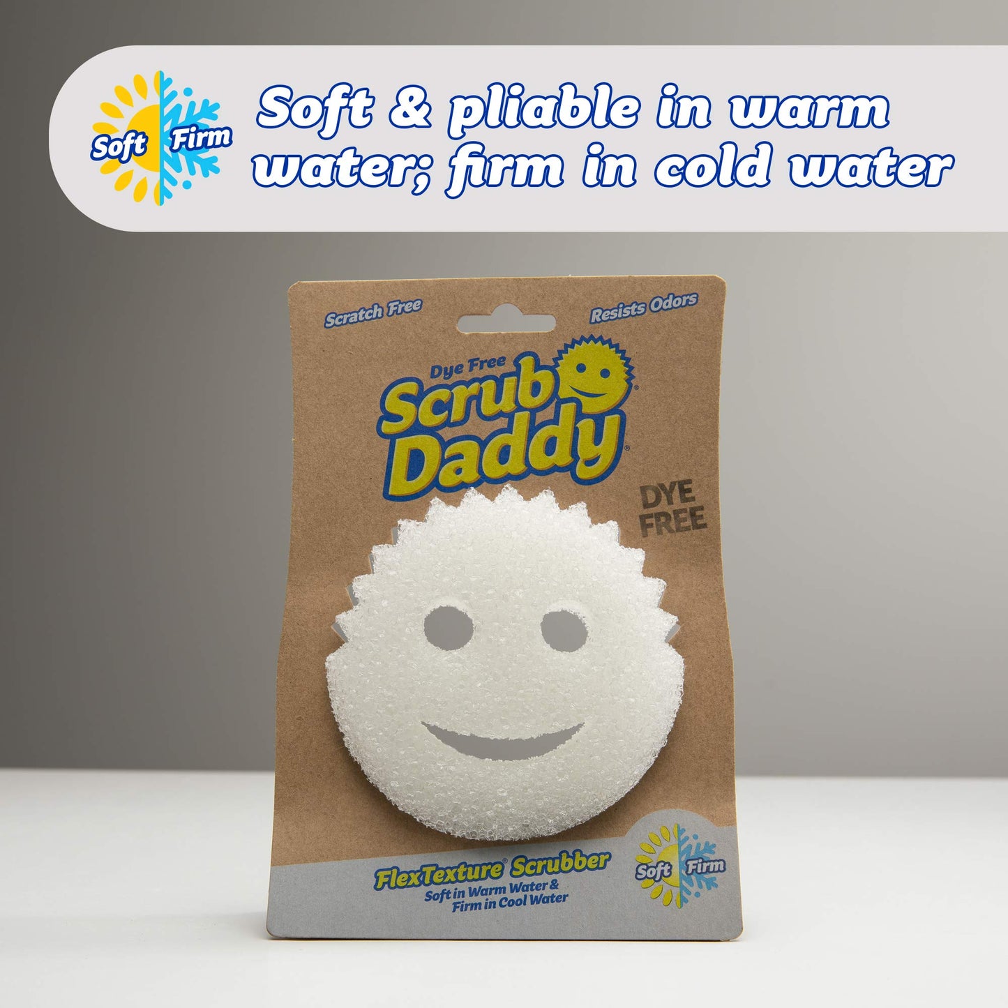 Scrub Daddy Sponge - Dye Free - Scratch-Free Scrubber for Dishes and Home, Odor Resistant, Soft in Warm Water, Firm in Cold, Deep Cleaning, Dishwasher