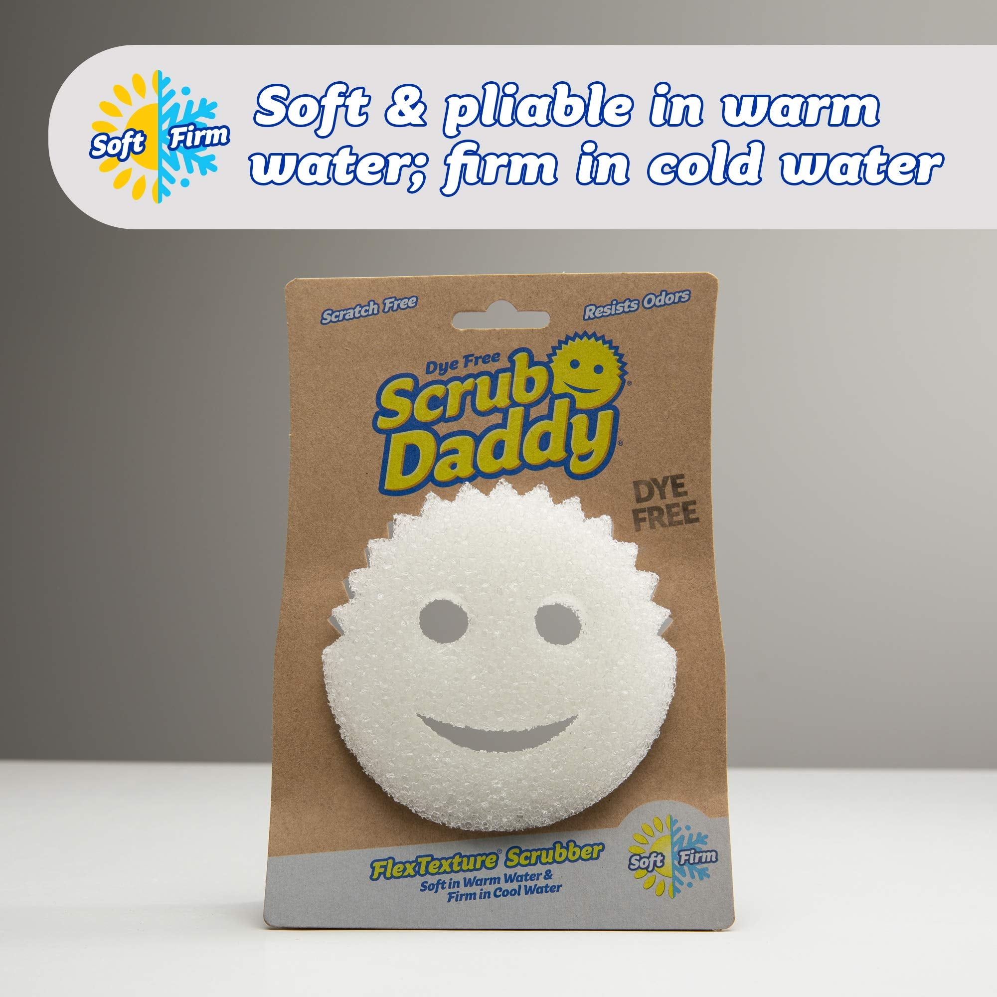Scrub Daddy Sponge - Dye Free - Scratch-Free Scrubber for Dishes and Home, Odor Resistant, Soft in Warm Water, Firm in Cold, Deep Cleaning, Dishwasher