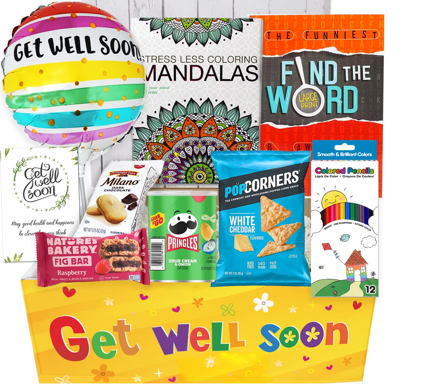 GET WELL GIFT Basket, package for Adults or kids Men, women, boy or girl Care package, Feel better soon for home or hospital, after surgery w/Balloon