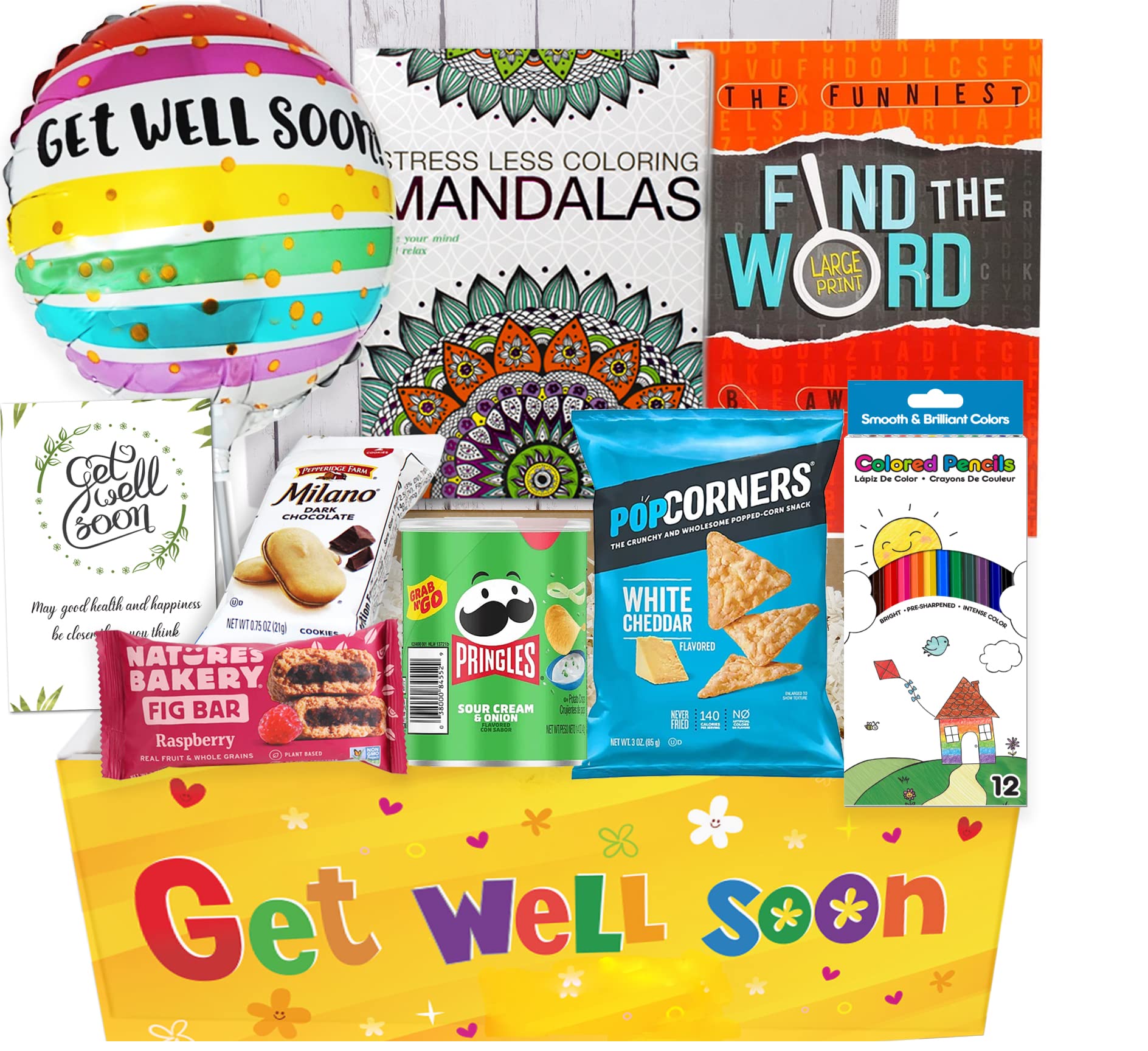 GET WELL GIFT Basket, package for Adults or kids Men, women, boy or girl Care package, Feel better soon for home or hospital, after surgery w/Balloon