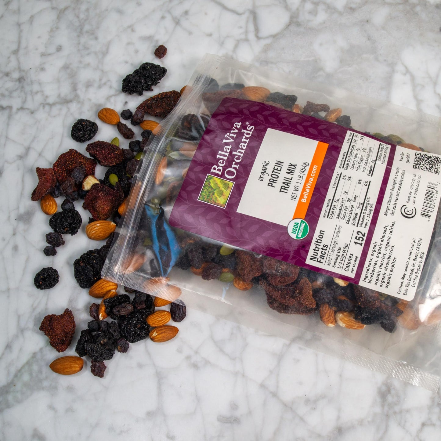 Bella Viva Orchards Organic Dried Protein Trail Mix, Sweet no Sugar Added, 1 lb of Dried Fruit