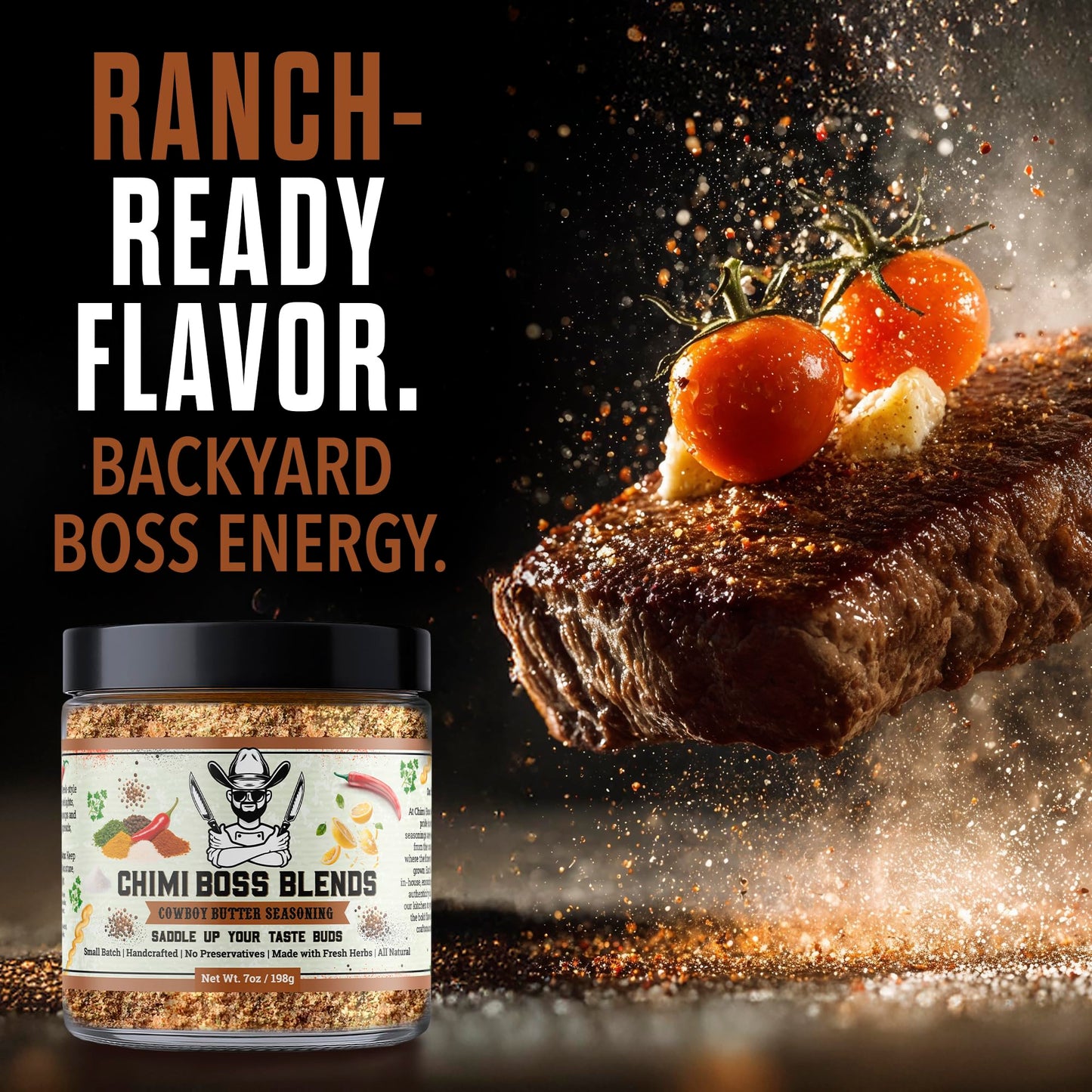 Chimi Boss Blends Cowboy Butter Seasoning, 7oz - Garlic Herb Butter Dry Rub for Grilling, Smoking & BBQ - Gourmet Small-Batch Spice Blend for Steak