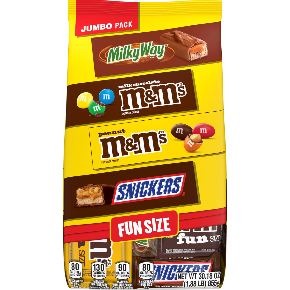Variety Pack: M&M's, Snickers & Milky Way Fun Size Chocolate Candy - 30.18oz Bulk Bag by Mars