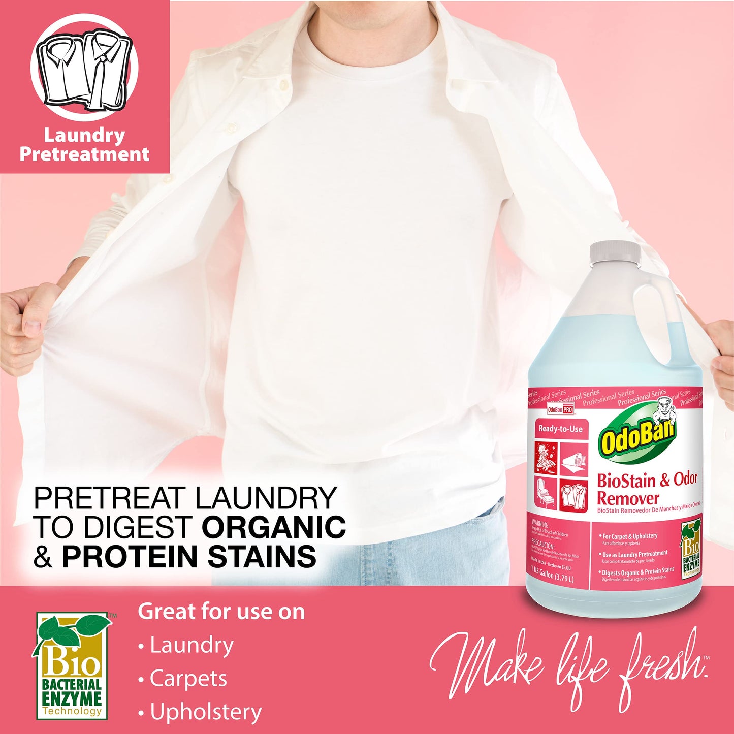 OdoBan Professional Cleaning and Odor Control Solutions, Ready-to-Use Biostain and Odor Remover, Made in the USA, 2 Gallons