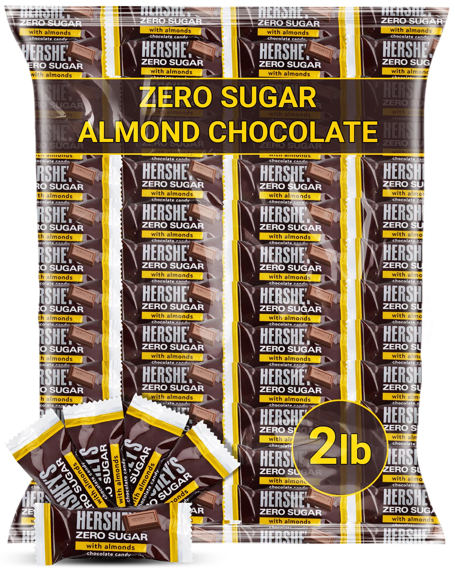 Sugar Free Chocolate Miniature Bars with Almonds - 2LB Bulk No Sugar Added Chocolate Treats - Individually Wrapped for Sharing, Gifting & Snacking