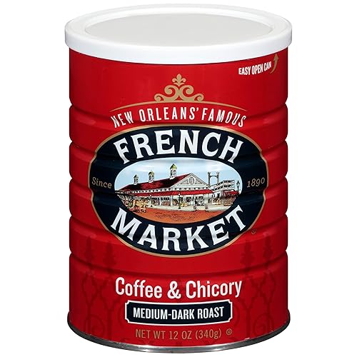 French Market Coffee Creole Medium-Dark Roast Ground Coffee & Chicory 12 oz. Canister (Pack of 3)