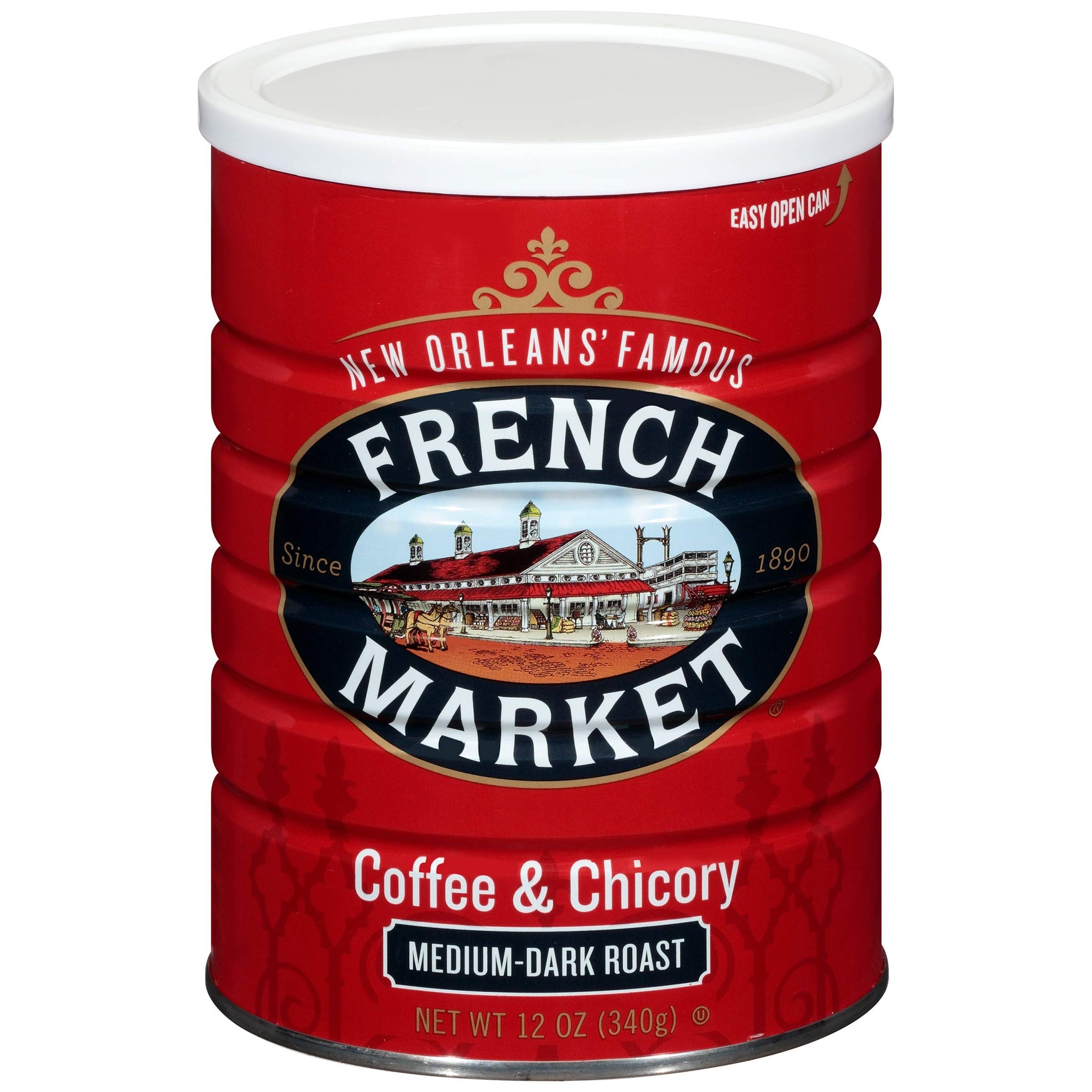 French Market Coffee Creole Medium-Dark Roast Ground Coffee & Chicory 12 oz. Canister (Pack of 3)