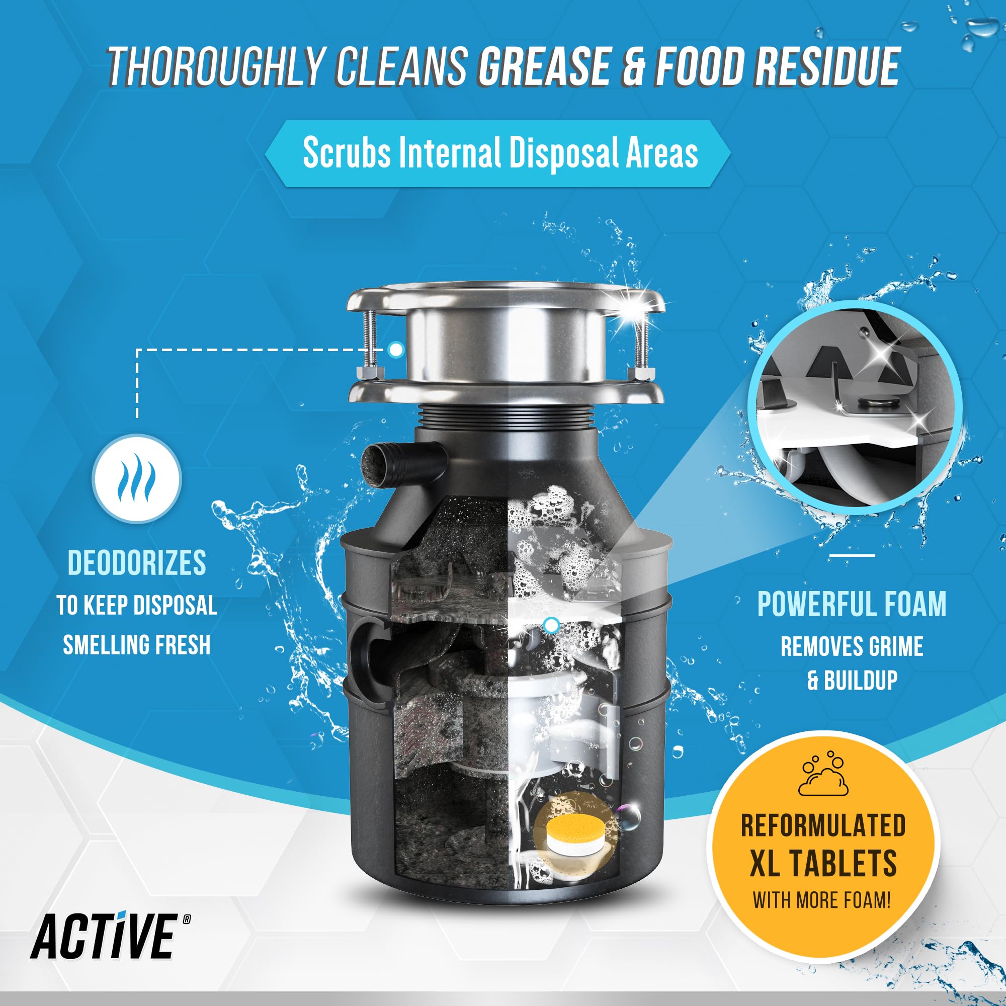 Garbage Disposal Cleaner Deodorizer Tablets - 24 Pack, New Powerful XL Foaming Tablet - Fresh Citrus Foam Sink Garburator Disposer Freshener, Natural